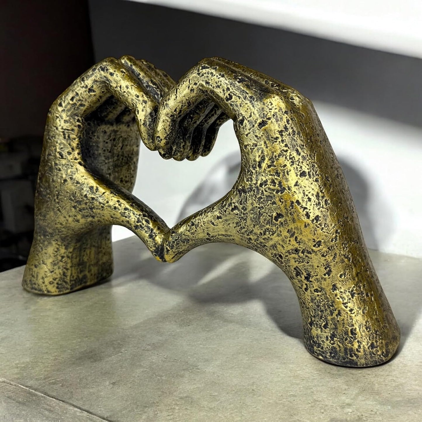 Top Brass Large Rustic Heart Hands Sculpture, 9 3/4” Resin Love Statue – Romantic Decor Accent for Shelf or Mantel – Perfect for Wedding, Valentine's Day or Anniversary (Weathered Bronze)