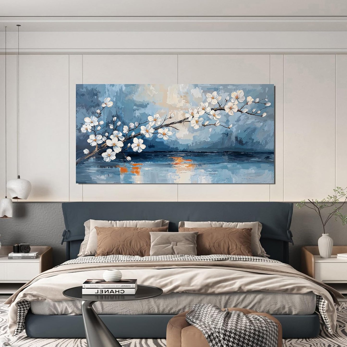 Canvas Wall Art Decor Large Vintage Coastal Wall Art Decorations White Flower Wall Art Prints Wall Art Pictures for Living Room Canvas Art Wall Decor Artwork for Walls Bedroom Office Decor 24" X 48"