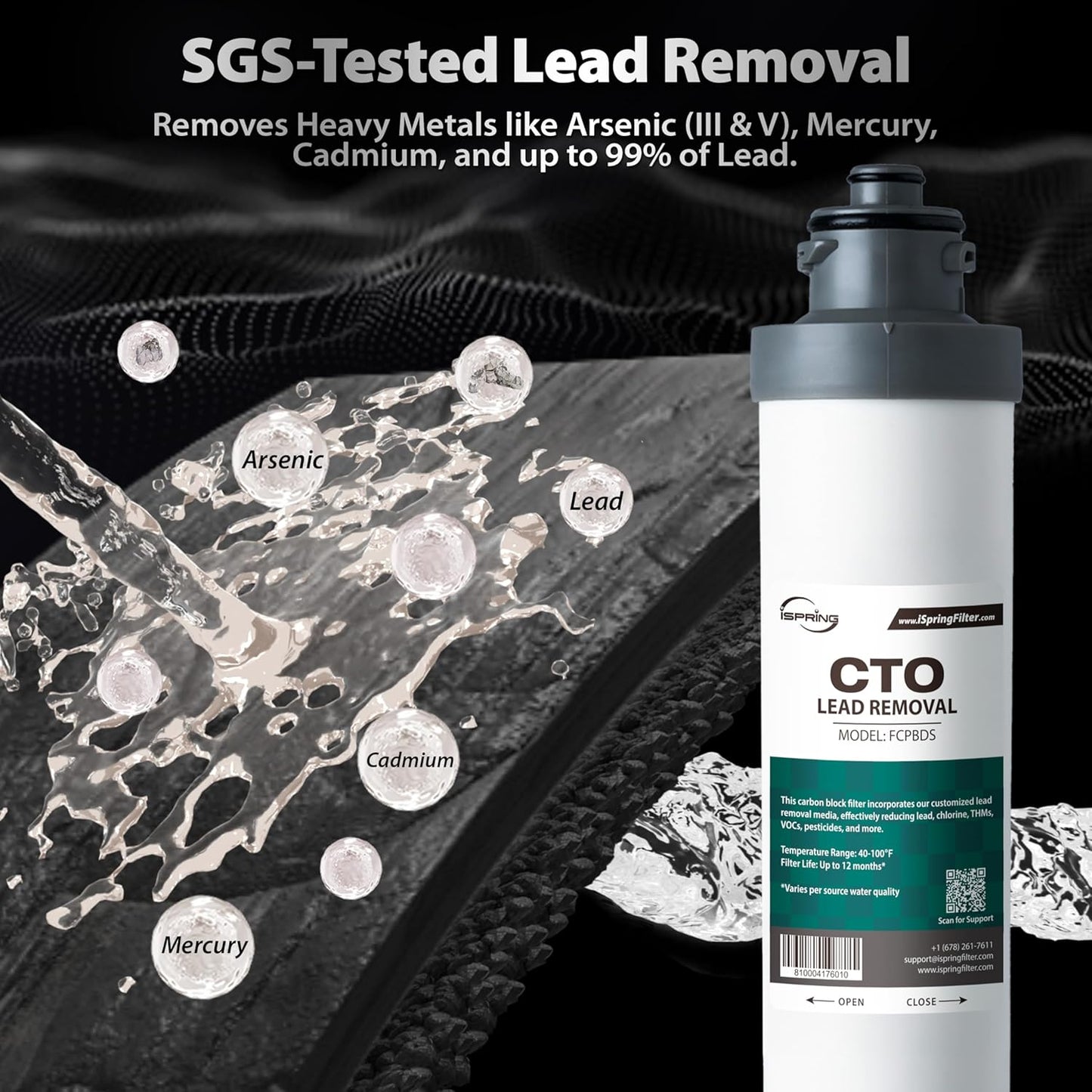 iSpring SGS-Tested Lead Removal CTO Carbon Block Replacement Water Filter Cartridge FCPBDS for DS4 Serie
