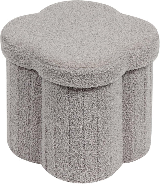 B FSOBEIIALEO Storage Ottoman Cube, Flowers Shaped Ottomans with Storage Foot Stool Footrest for Lving Room, Boucle Ottoman Seat for Dorm Room,Faux Teddy Fur, Grey 12.6"x12.6"x12.6"