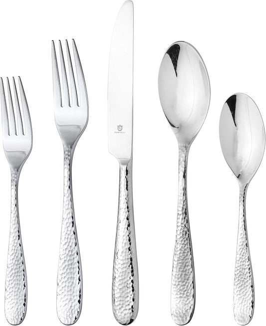 Hammered Silverware Set | Premium 18/10 Stainless Steel Flatware Service for 6 | Heavy-Duty & Dishwasher Safe | Built to Last (30-Piece, Fidenza Hammered)
