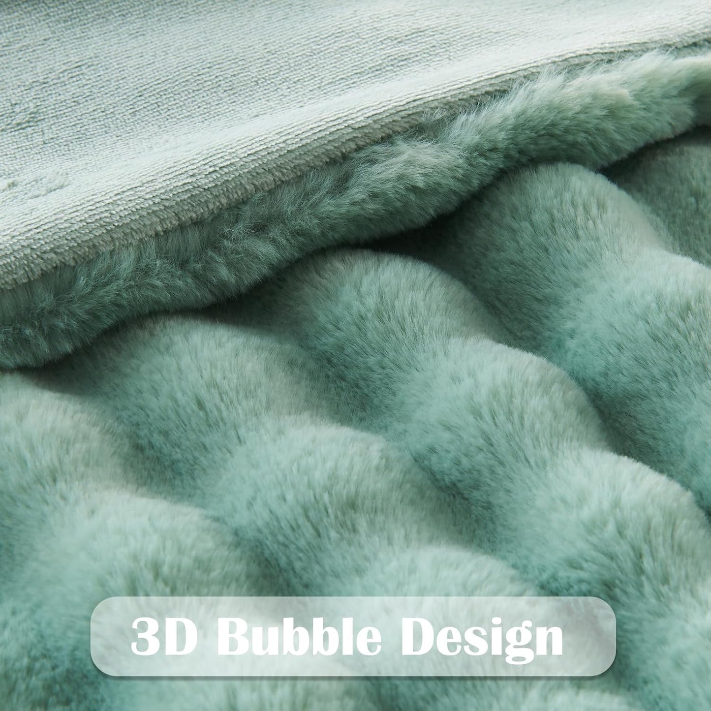 NEWCOSPLAY Faux Fur Throw Blanket Sage Green Bubble Blanket Thick Warm Soft for Couch Sofa Bed 550GSM (New Sage Green, Throw(50"x60"))