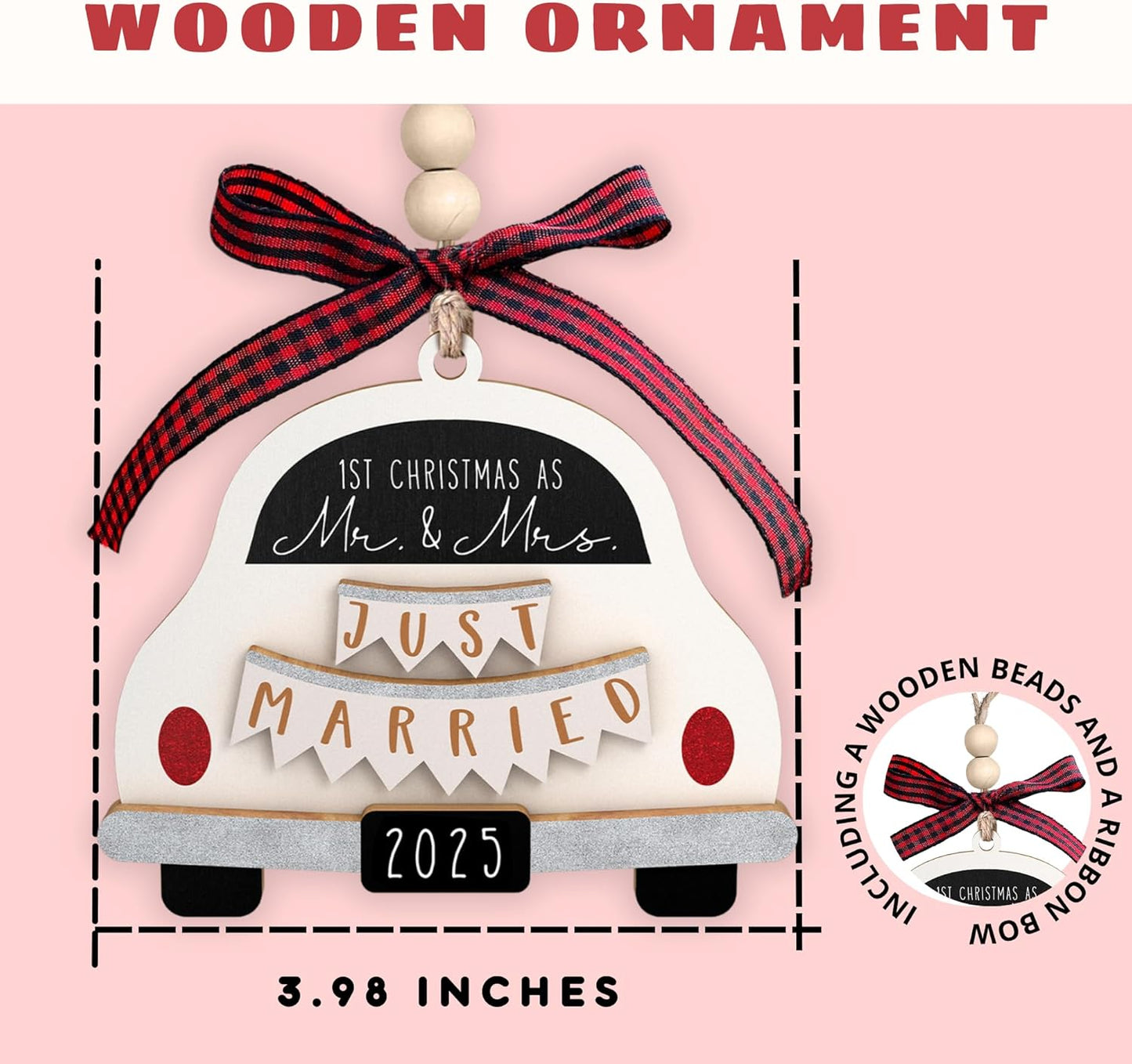 Wedding Gifts - Mr and Mrs Gifts - Wedding Gift for Couples 2025, Bride, Future Mr and Mrs - First Christmas Married Ornament 2025 - Bridal Shower Gift for Married Newlywed - Wood Ornament