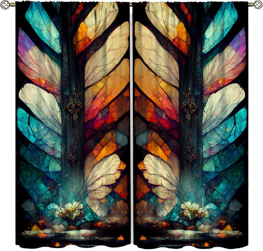 Stained Glass Curtains,Vintage Magical Colorful Abstract Art Home Decor Drapes for Bedroom Living Room Kitchen Window Treatment 2 Panels Set Total Size 42" W X 54" L Inch