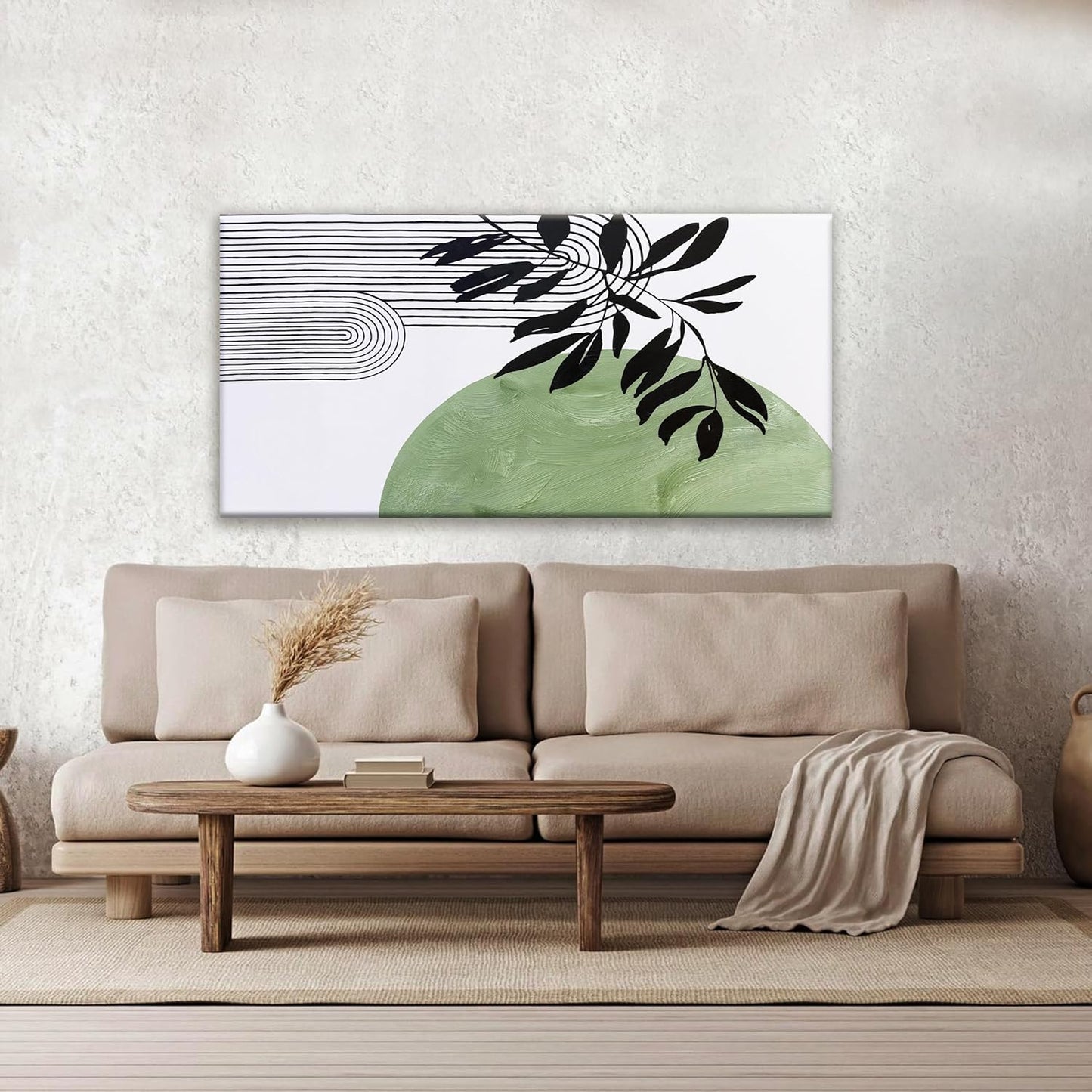 TAIJXAGSG Abstract Boho Green Wall Art Modern Canvas Art Wall Decor Artwork Abstract Wall Decor Minimalist Canvas Painting Prints Picture For Bedroom Bathroom Office Wall Artwork 20"X40"