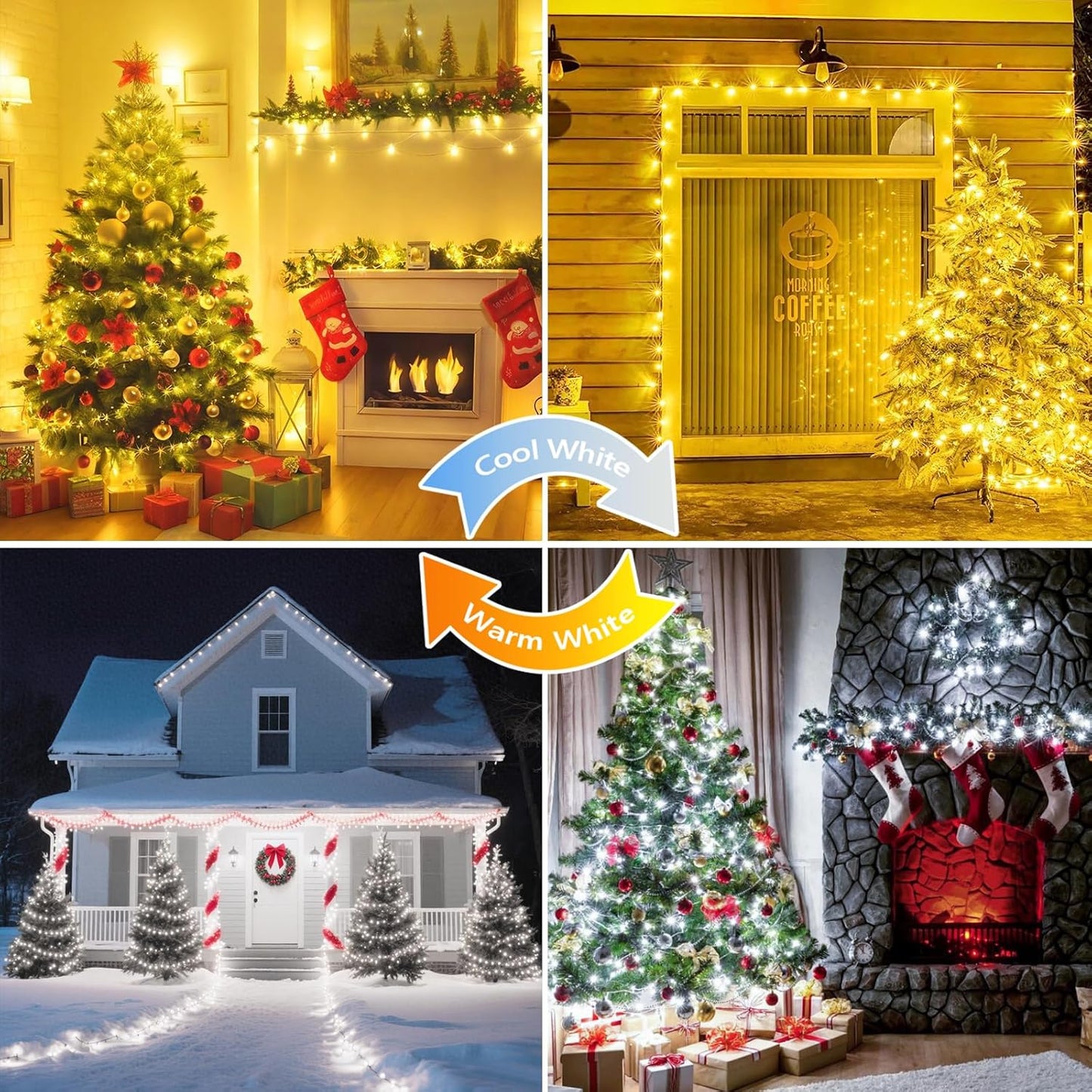 75.8 FT 200 LED Color Changing Christmas String Lights with Remote & Timer & Memory Function, 9 Lighting Modes Waterproof Fairy Lights for Xmas Tree Yard Holiday Party Garden (Warm White & Cool White)