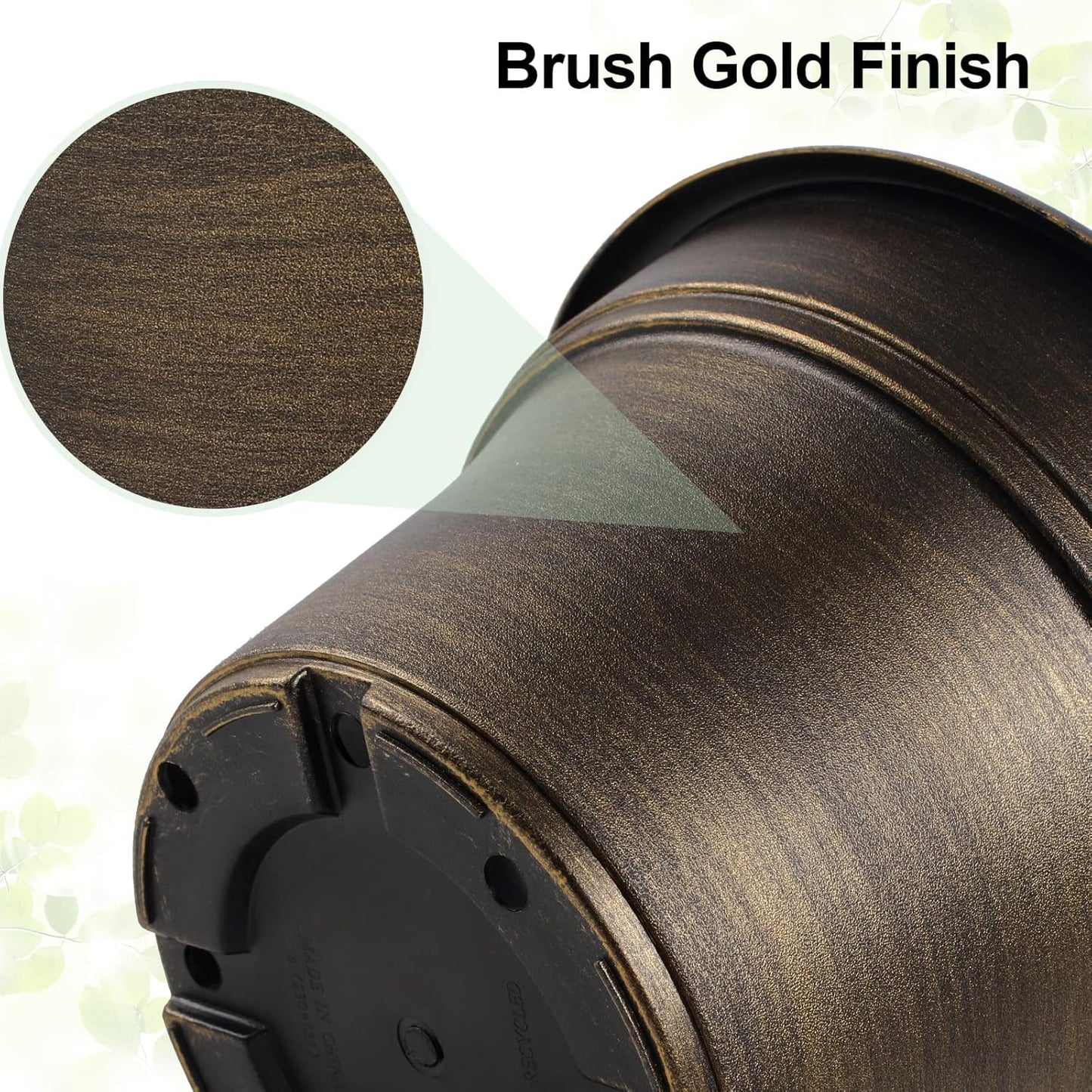 Plant Planters Pots Set of 4 Pack 11 Inch, Plastic Flower Pot for Indoor Plants with Drainage Holes & Trays, Resin Decorative Container Sets with Saucer for House Outdoor Garden Planters Dark Gold