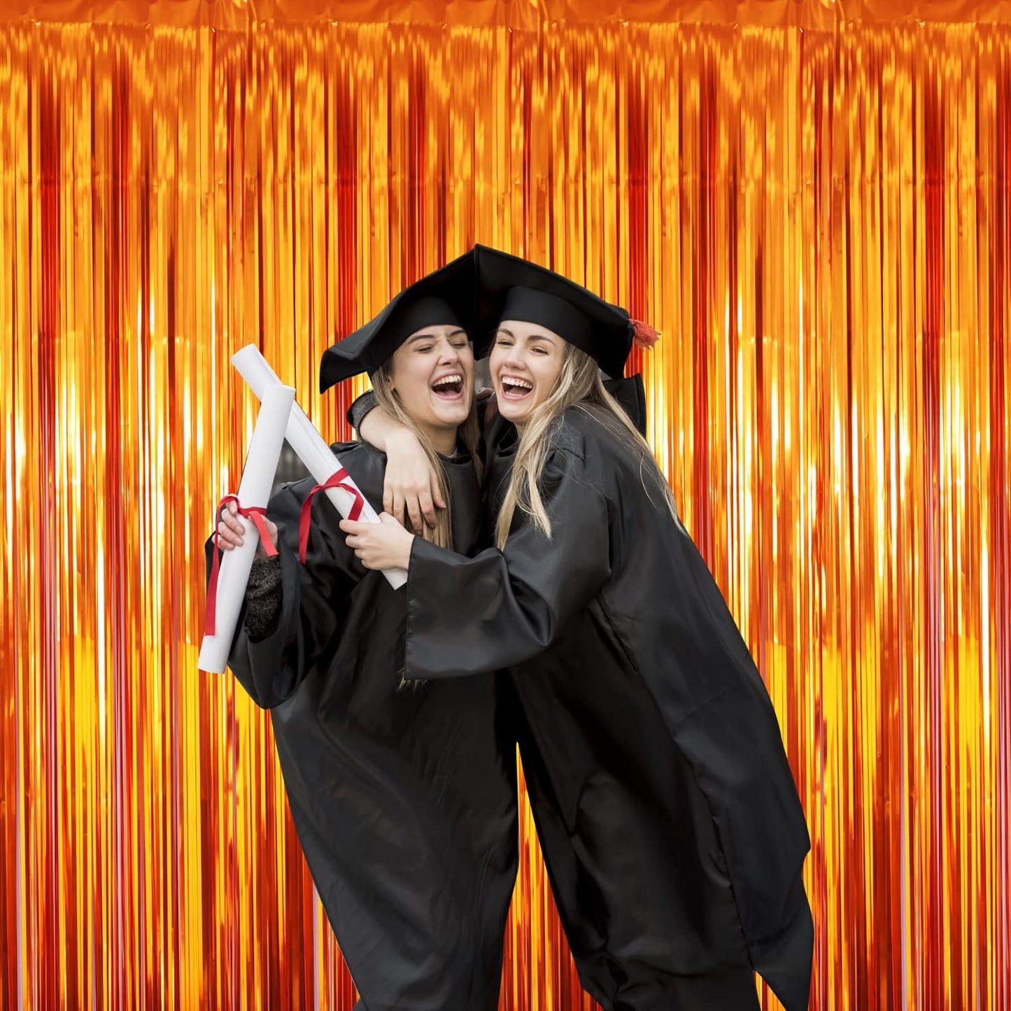 GOER 3.2 ft x 9.8 ft Metallic Tinsel Foil Fringe Curtains Party Photo Backdrop Party Streamers for Birthday,Graduation,New Year Eve Decorations Wedding Decor (5 Packs,Orange)