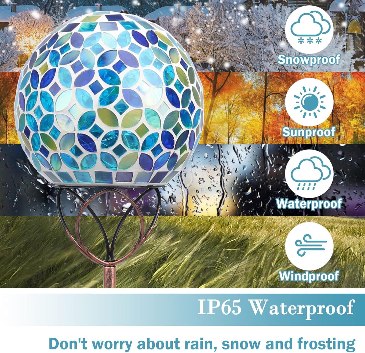 Solar Lights Outdoor Decorative, Solar Gazing Ball Mosaic Garden Stakes Decorative Waterproof Outdoor Lights for Pathway Yard Lawn Decoration (Blue)