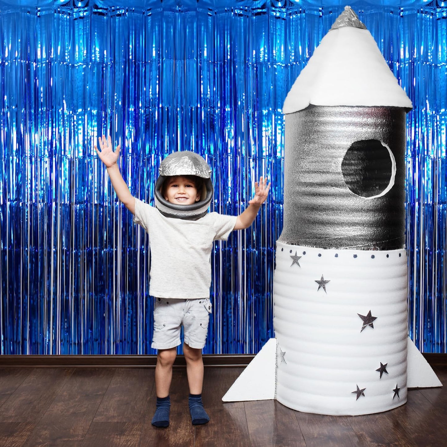 GOER 6.4 ft x 9.8 ft Metallic Tinsel Foil Fringe Curtains,Pack of 2 Party Streamer Backdrop for Birthday,Graduation Decorations and New Year Eve (Navy Blue)