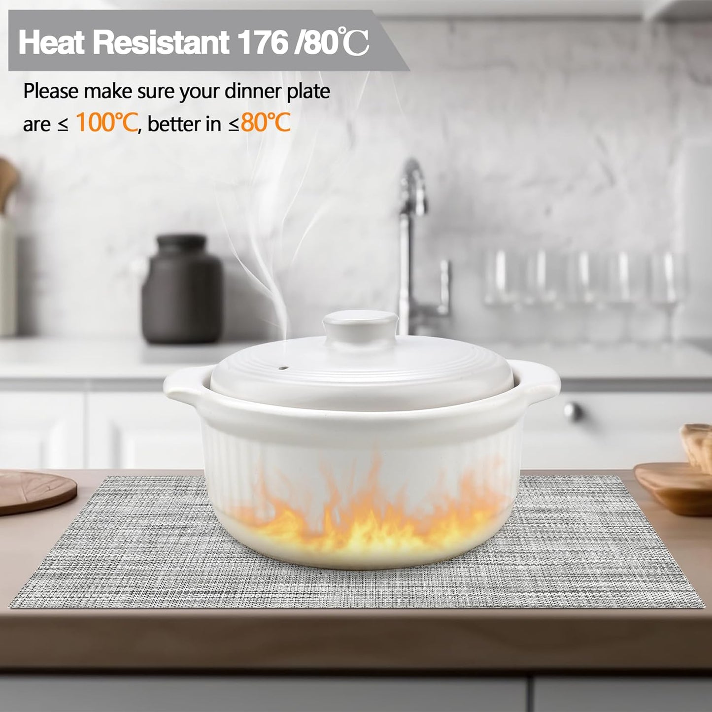 Placemats Set of 4 - Easy Clean Washable Vinyl Placemats - Wipeable Heat Resistant Table Mats for Dining Table - 17.7x11.8 Inch (4, Black & White Two-Tone)