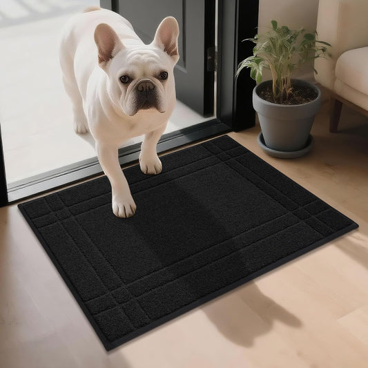 JSEI Entryway Rugs Doormat 20"x32", Non-Slip Dirt Trapper Door Mats Indoor, Washable Absorbent and Stain Resist Welcome Floor Mat for Front Door, Dog Door Mat, Muddy Wet Shoes & Paws, Black