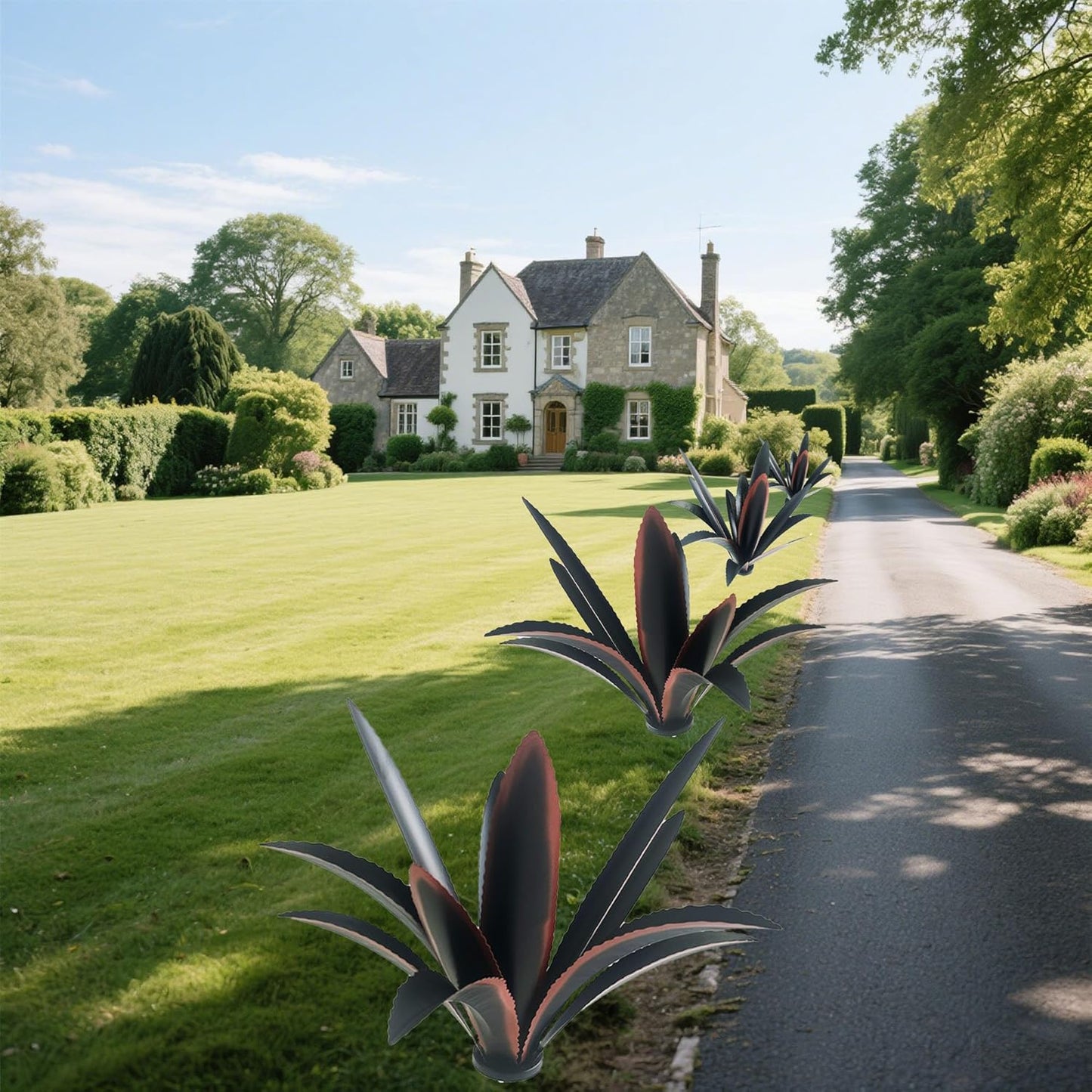 DIY Metal Agave Plant Art Yard Tequila Art Sculpture, Tequila Rustic Garden Sculpture Statue Outdoor Decor,Agave Metal Plants for Yard, Garden Lawn Ornaments (12 Leaves -Black)