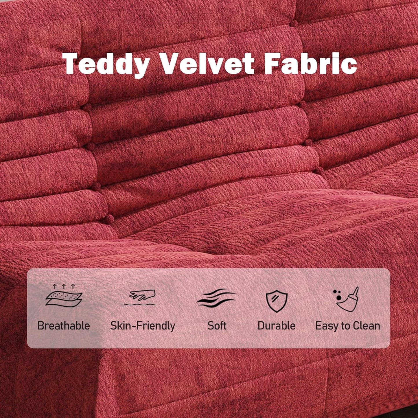 Bean Bag Chair, Loveseat Fireside Chair Bean Bag Sofa Large Bean Bag Chair for Adults, 2 Seater Bean Bag Chairs for Teens with High Density Comfortable Foam, Bean Bag for Living Room (Red)