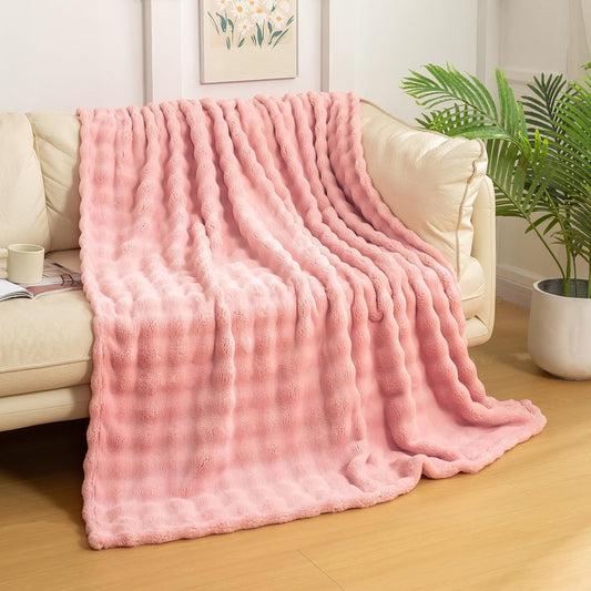 YUSOKI Luxury 3D Bubble Throw Blanket 2lb,All Ages,Home Decoration, (Light Pink,50 * 60inches)