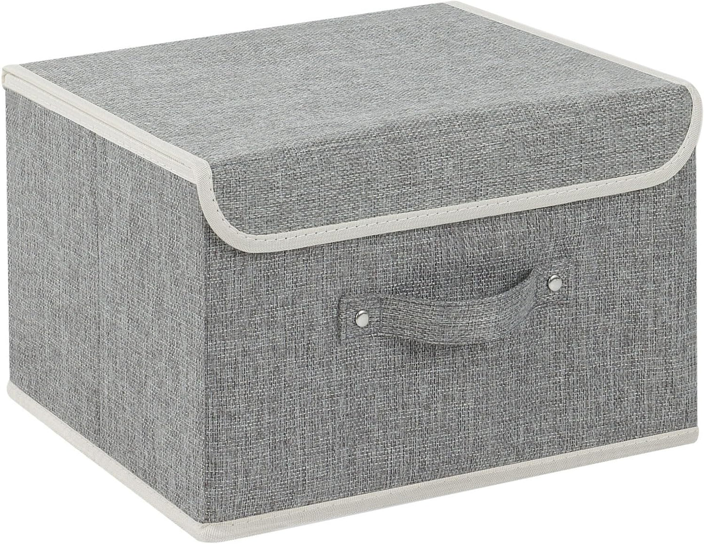 Storage Boxes, Collapsible Storage Bins with Lids, Cotton and linen cloth Storage Baskets with Handle, for Books, Closet, Bedroom, Home, 13x9.1x7.9 in, Grey