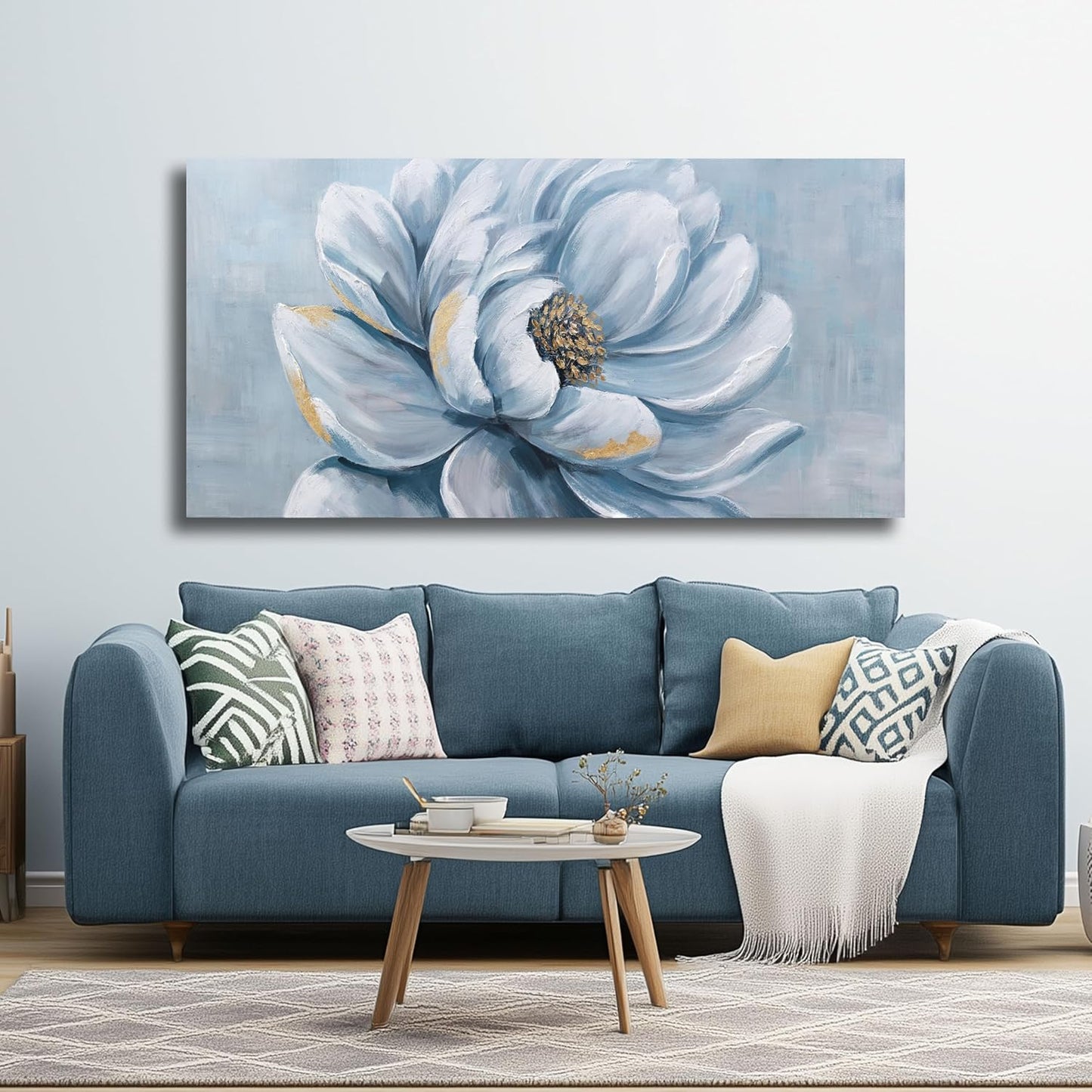 Belmrxne Flower Pictures Wall Decor White and Gold Wall Art Large Canvas Painting Modern Minimalist Artwork for Living Room Bedroom Dining Room Office Home Decor 30x60inch