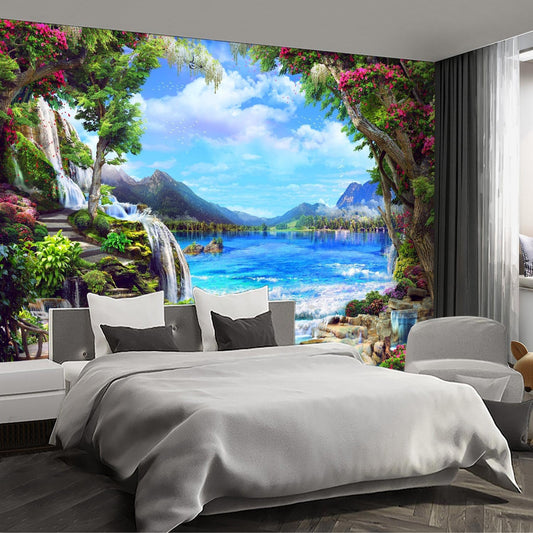 Landscape Lake Waterfall Wall murals Peel and Stick Wallpaper for Bedroom Living Room - 85"x118"