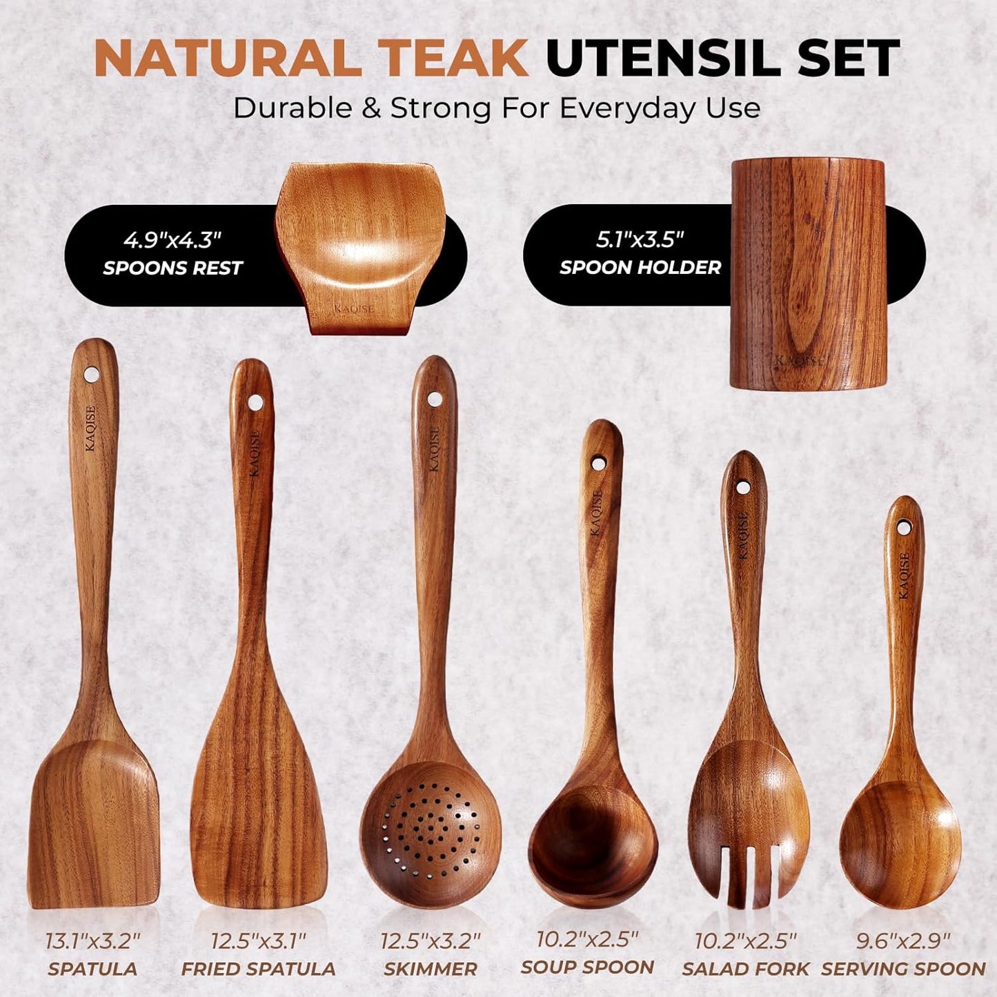 Wooden Spoons for Cooking, Kitchen Utensils Set, Wood Spatulas Soup Ladle Serving Spoons Teak Wooden Utensil Set（8 Pieces ）