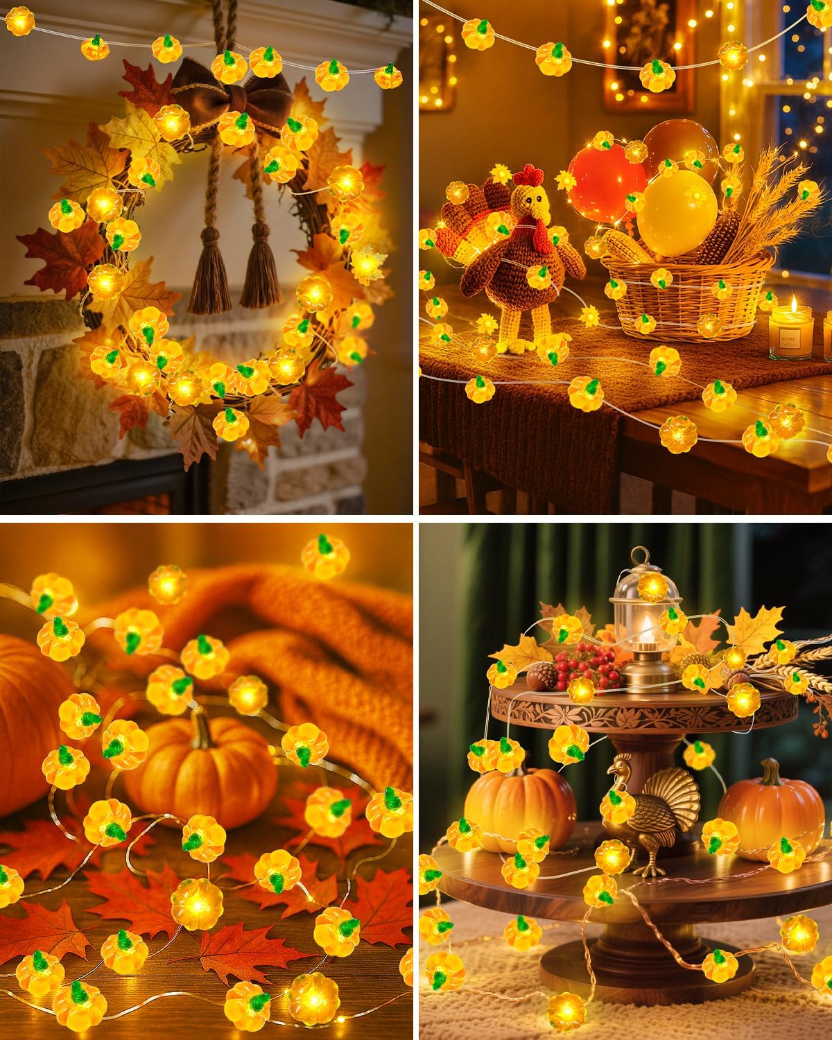 btfarm Fall Decorations 50 LED 16.4 FT Thanksgiving 3D Pumpkin Fairy String Lights Battery Operated with Remote Timer, 8 Modes Waterproof Fall Decor for Home Autumn Harvest Halloween Party