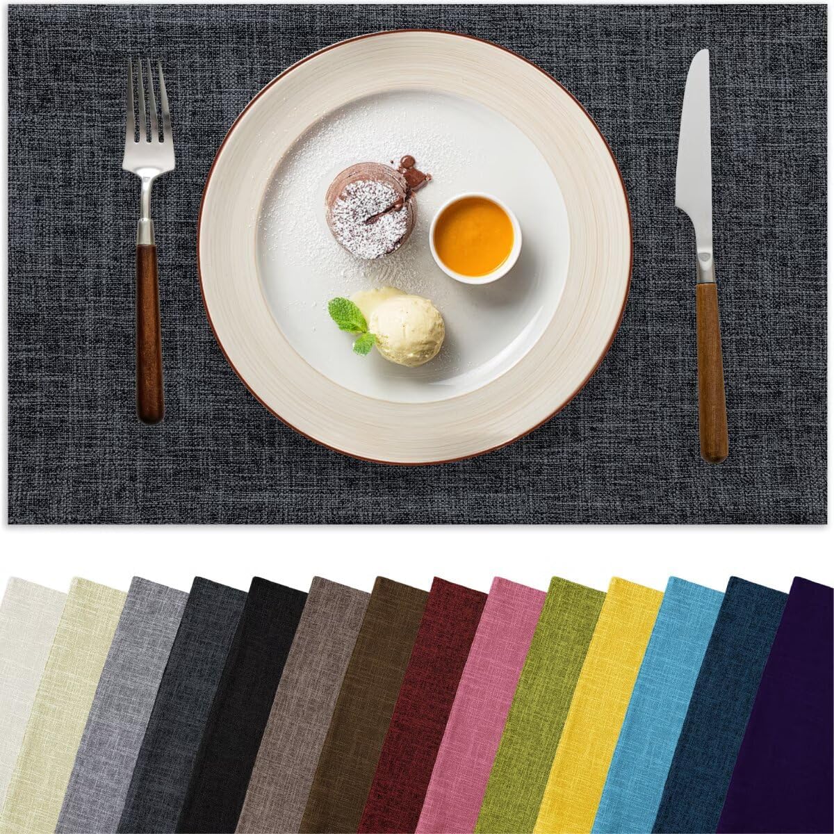 Placemats Set of 8, Bilayer Thickened Linen Place Mats Heat Resistant Machine Washable Wrinkle Free Carefully Selected Polyester Mats for Kitchen/Dining/Coffee Table (Charcoal Grey)