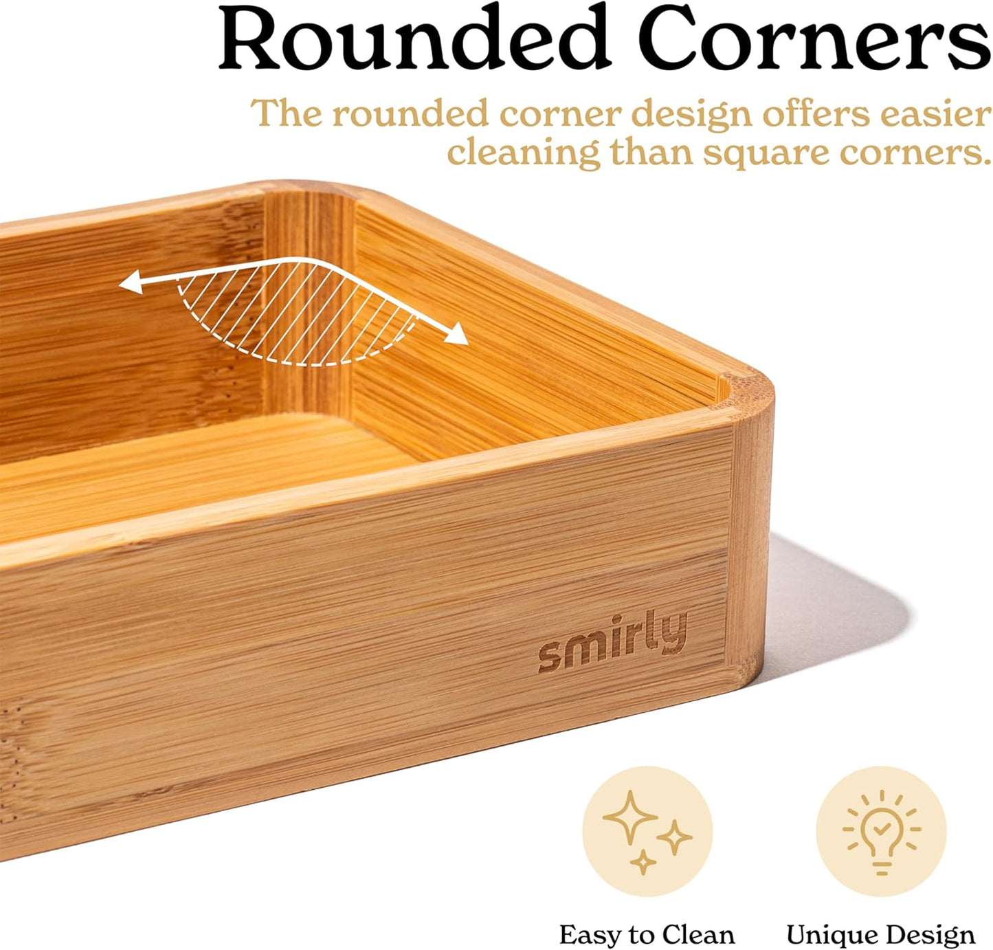 SMIRLY 3-Piece Bamboo Kitchen Drawer Organizer Set for Large and Small Utensils, Multi-use Storage Box - Bathroom, Nightstand, Jewelry, Cutlery, Knife, Spice, Towel, Junk Drawer Tray