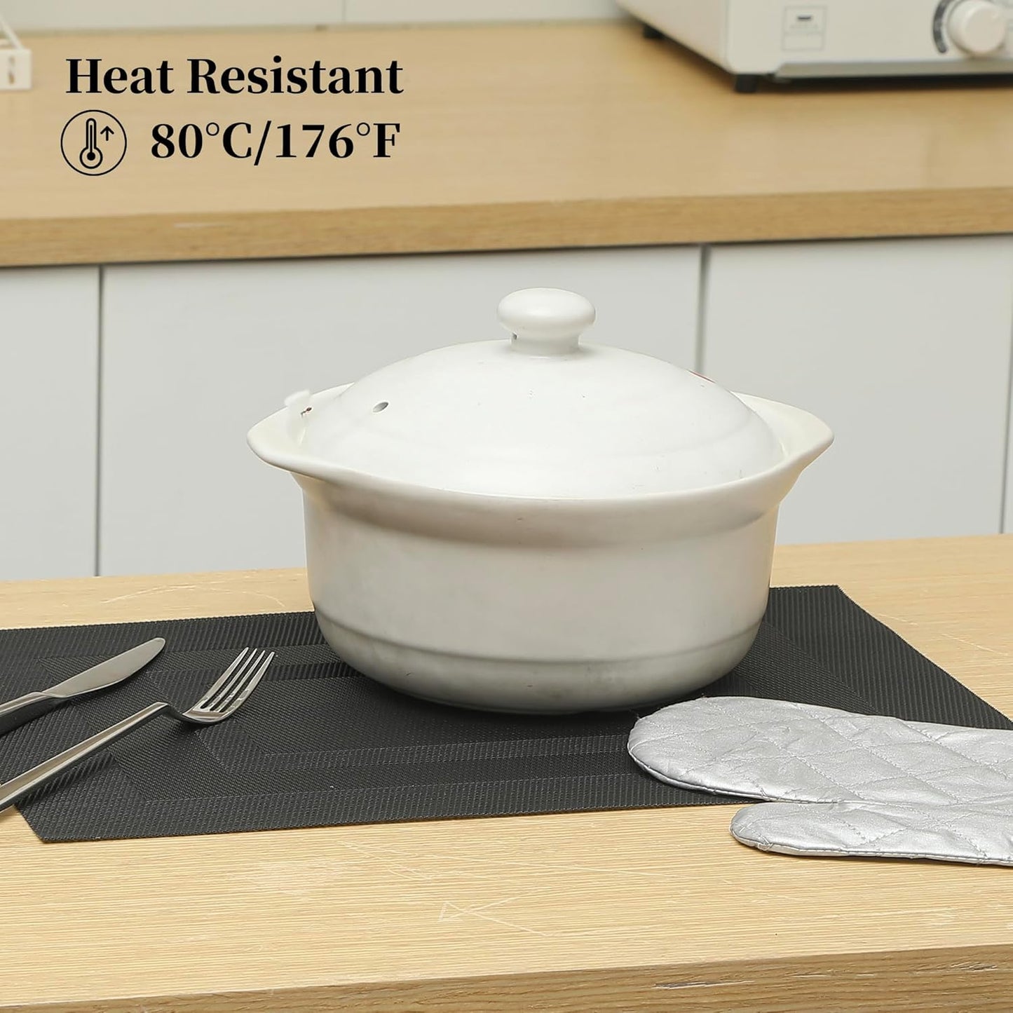 Leetaltree Black Frame Placemats Set of 12 - Heat Resistant Non-Slip Place mats for Dining Table, Washable Durable PVC Vinyl Woven Table Mats（Black Frame, 12）