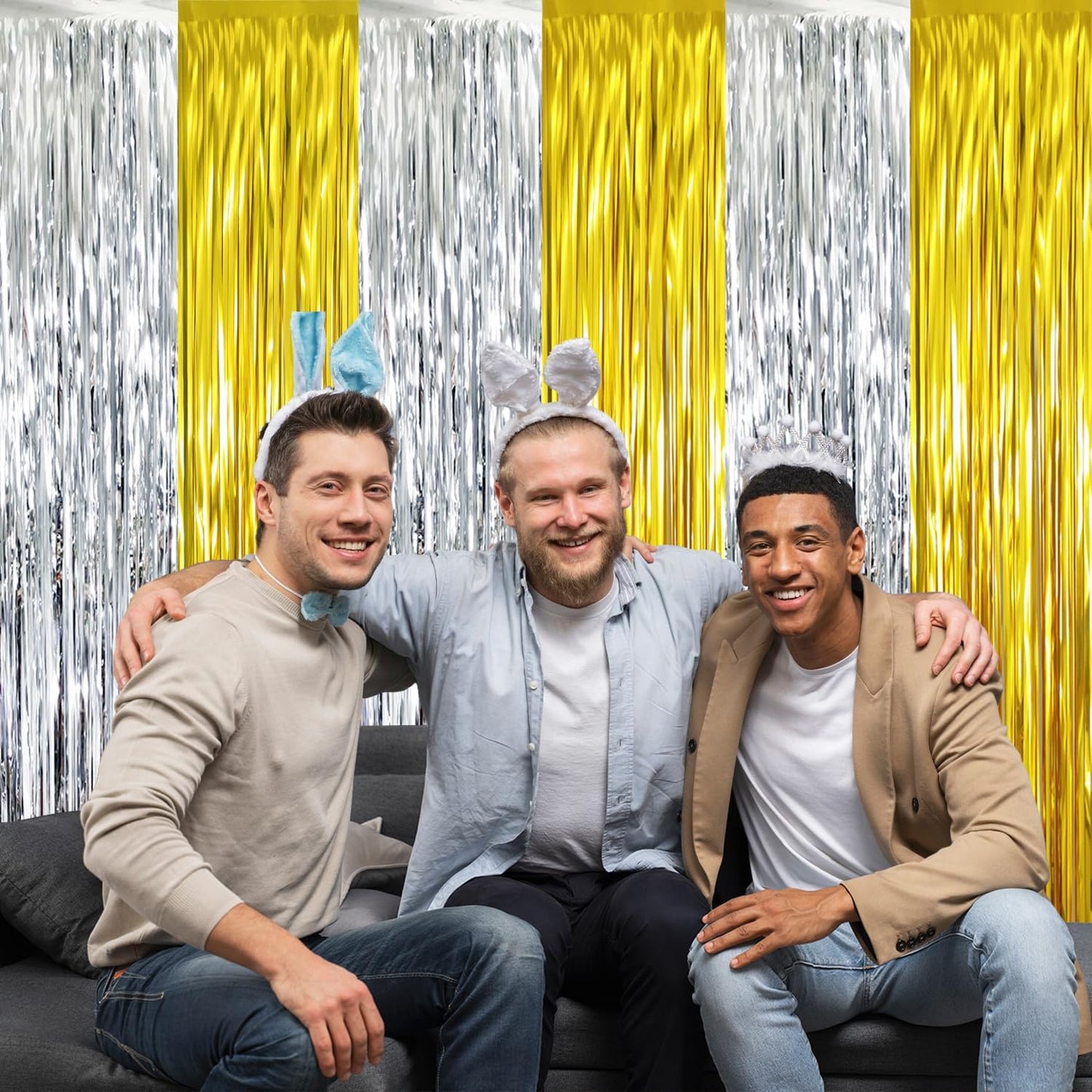 GOER 6.4 ft x 8.2 ft Metallic Tinsel Foil Fringe Curtains Party Backdrop Party Streamers for Birthday,Graduation,New Year Eve Decorations Wedding Decor (2 Pcs,Gold&Silver)