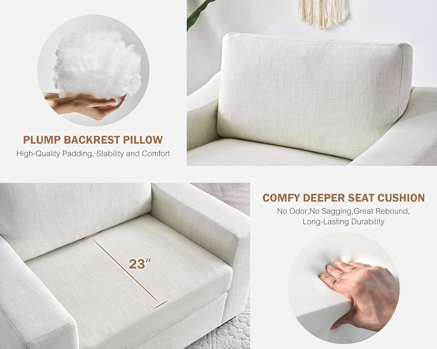 L Shaped Sectional Sofa with Detachable Sofa Cover,Rolled Armrest,Sectional Modular Couch for Living Room,Breathable Linen Fabric Corner Couch with 7 Seats for Apartment,Removable Cushion,Ivory