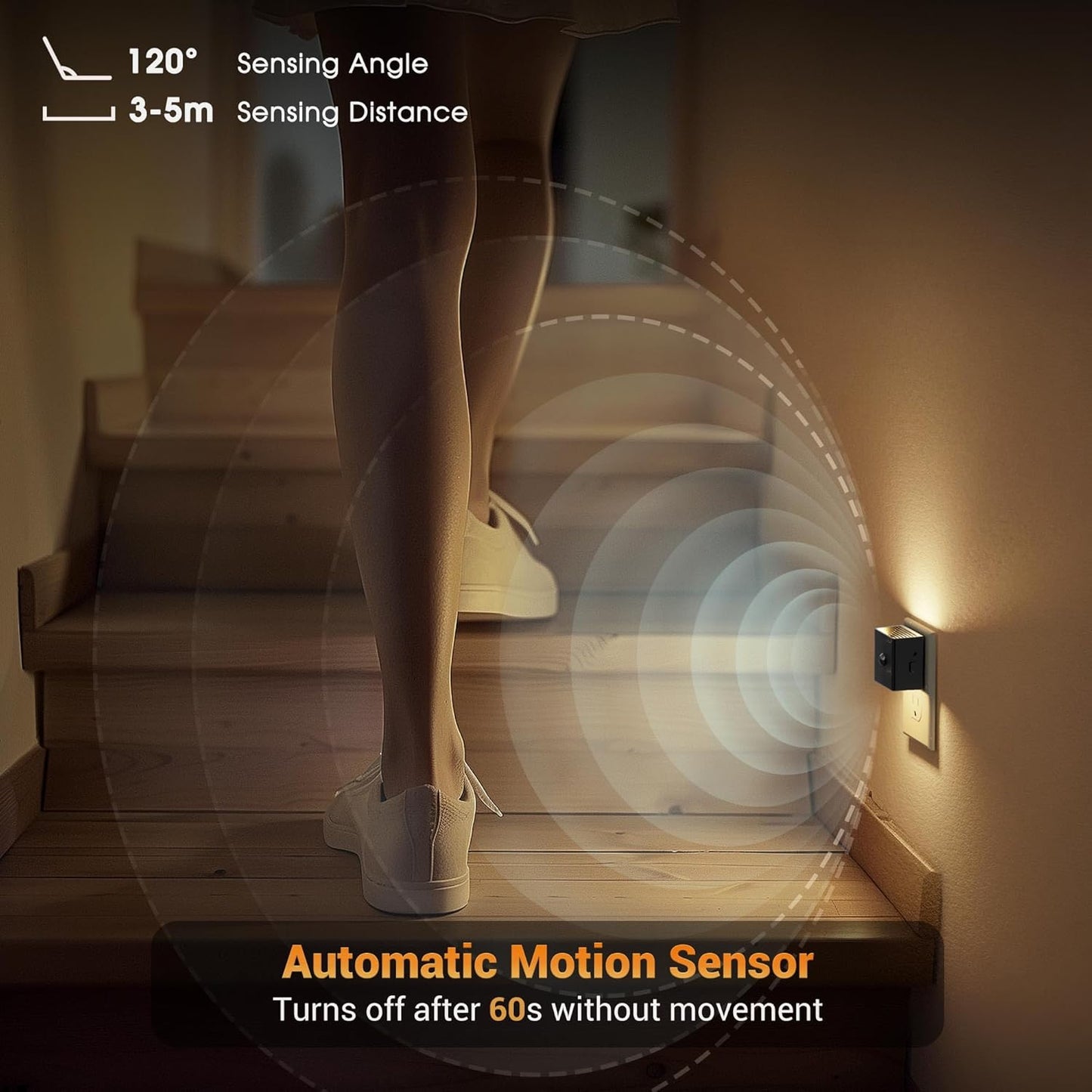 JandCase Motion Sensor Night Light, Night Lights Plug into Wall with Adjustable Brightness, Motion Activated Night Light, 3000K Warm White, for Kids Bathroom Hallway Kitchen Bedroom[4 Pack]