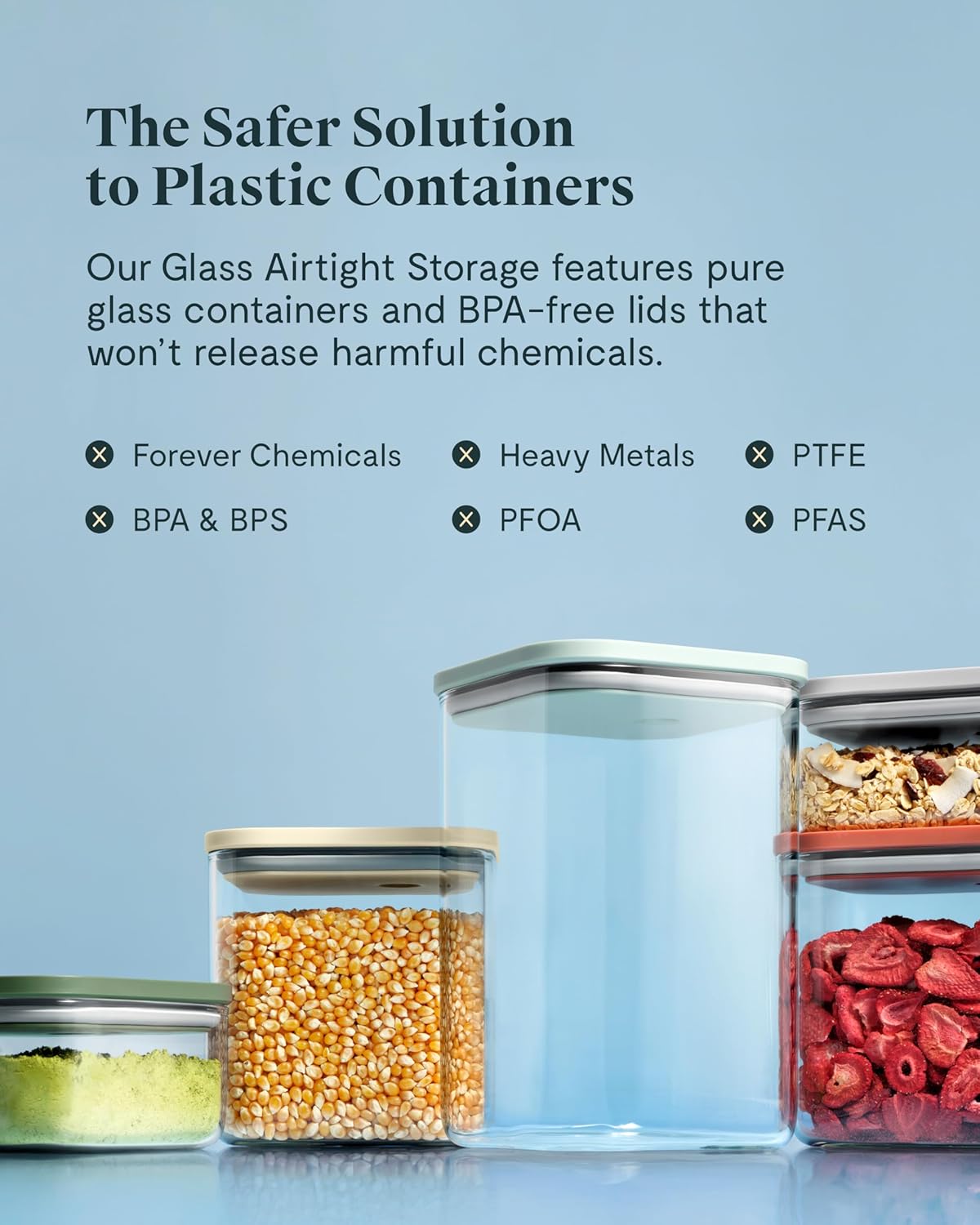 Caraway 2.5qt Glass Airtight Food Storage Container with Lid – Non-Toxic, BPA-Free Kitchen Storage Container – Stackable, Space-Saving Airtight Container for Dry Goods and More - Gray