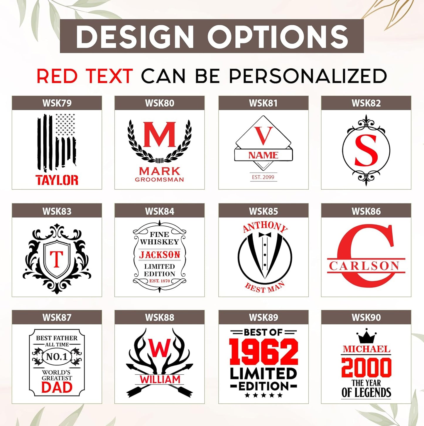 Personalized Square Whiskey Decanter Set for Men 750ml Luxury Gift for Valentine's, Birthdays, Anniversaries - Liquor Decanters with 2 or 4 Glasses Retirement, Weddings - 24 Engraved Design Options