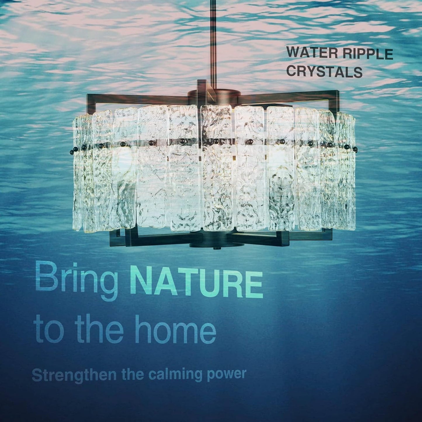 IKK Modern Black Crystal Chandeliers for Dining Room, Luxury Water Ripple Glass Light Fixture, Elegant Farmhouse Round Lighting for Kitchen Island, Bar Table, D20