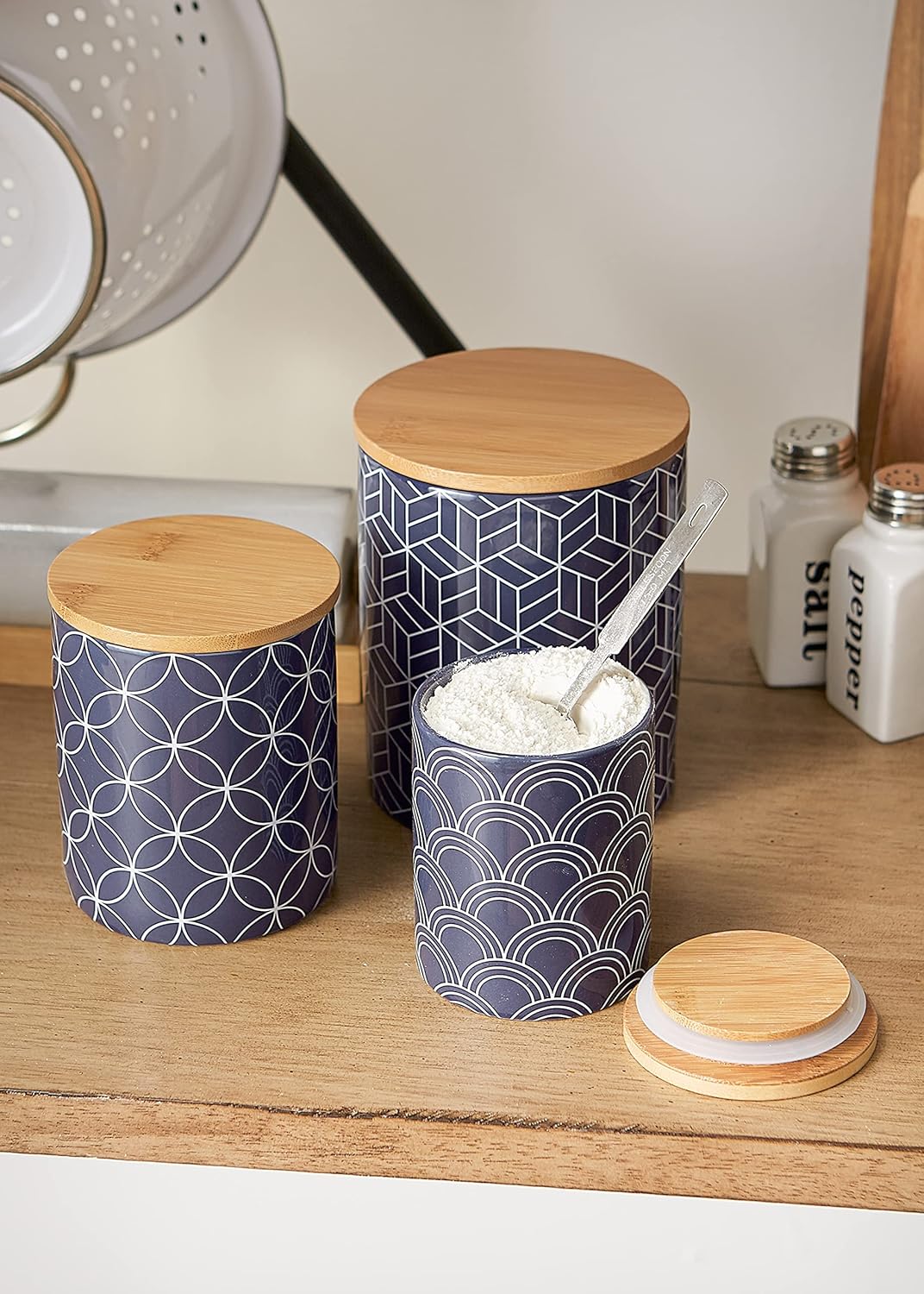 DII Kitchen Ceramics Collection, Canister Set, Mixed Print, Nautical Blue, 3 Piece