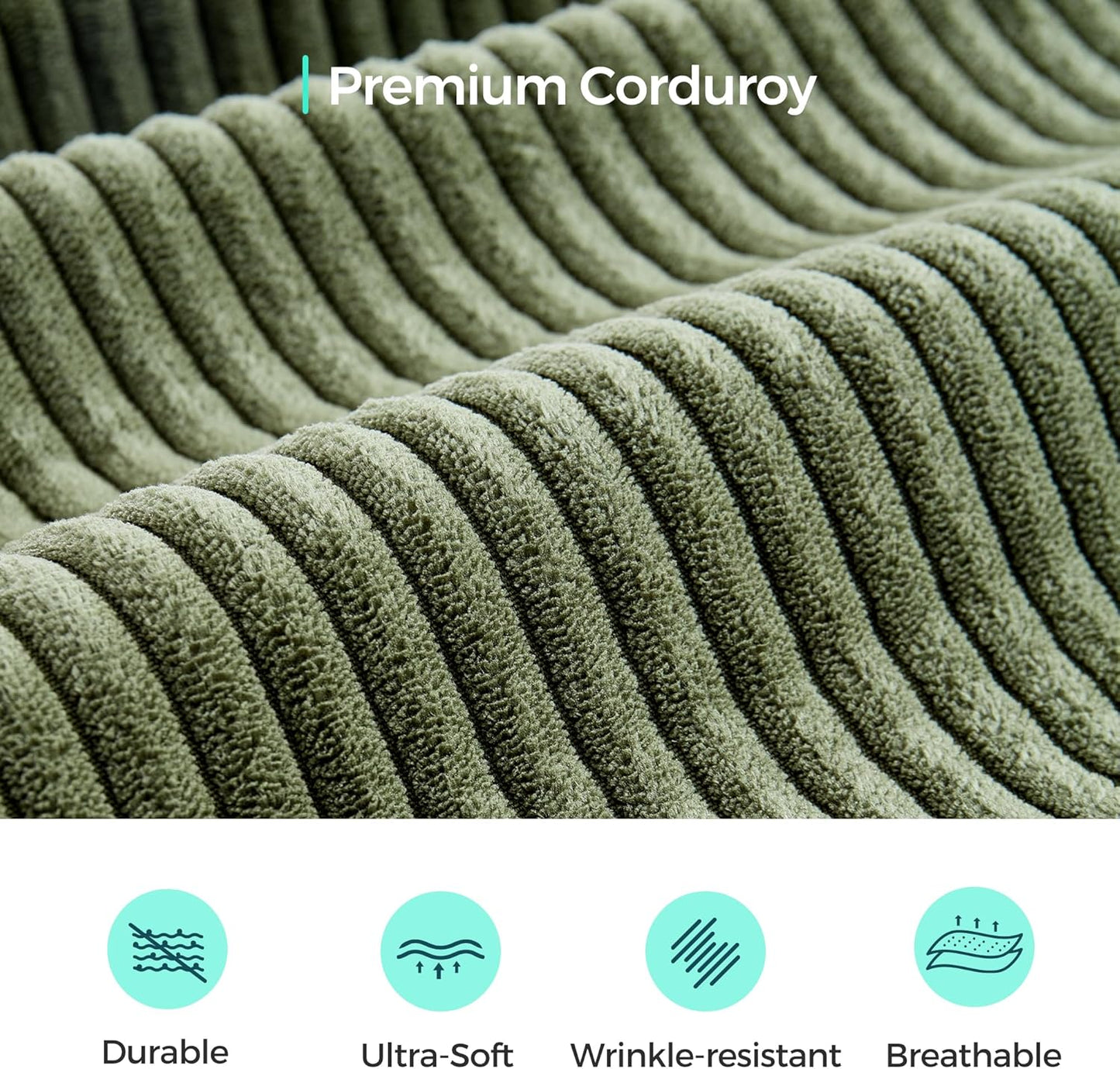 LINSY HOME Modular Sectional Sofa, 105" Boneless Couch U Shaped 3-Seat Sofa with 2 Ottomans, Corduroy Sectional Cloud Couches for Living Room, No Assembly Required, Green