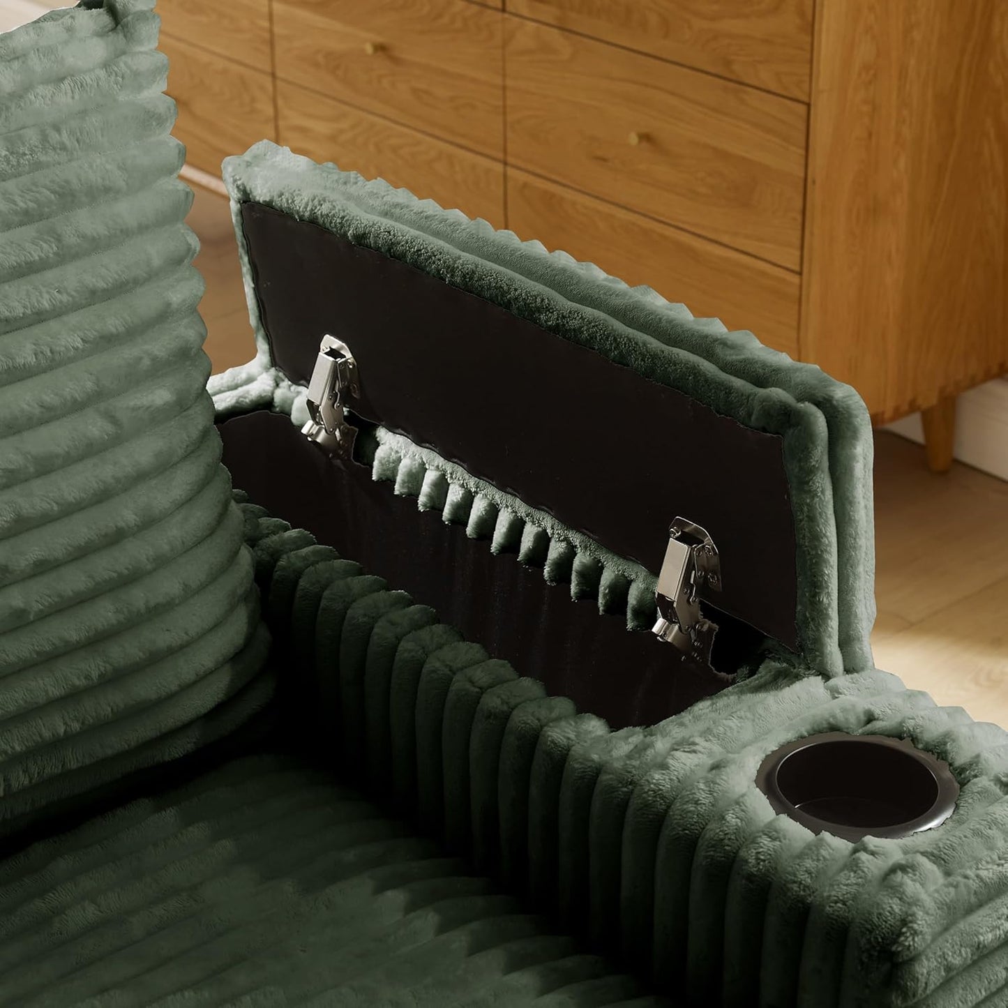 Modular Sectional Sofa Couch, Plush Corduroy Fabric Sectional Couches for Living Room with USB Charging Ports, Phone Holders, and Multi-Functional Storage Armrests (Green, 3set+1ottoman)