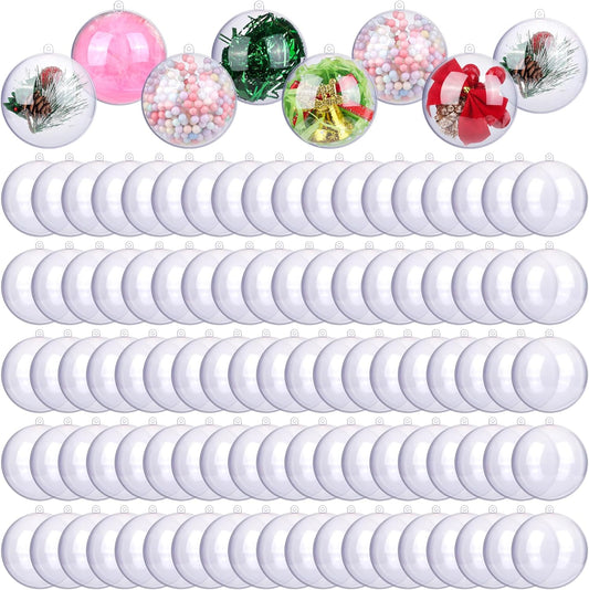 ANVAVO 100 Pieces 60mm Christmas Clear Plastic Fillable Ball Ornaments DIY Craft Transparent Baubles Shatterproof Christmas Tree Hanging Ornaments for Christmas New Years Birthday Wedding Home Decor