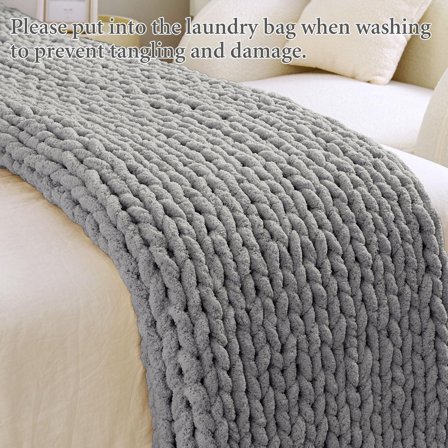 Admitrack Chunky Knit Blanket Throw, 100% Hand Knit Chenille Throw Blanket for Sofa & Home Decor, Soft and Cozy Knitted Throw Blankets (Dark Gray，51""x63""), XNR08