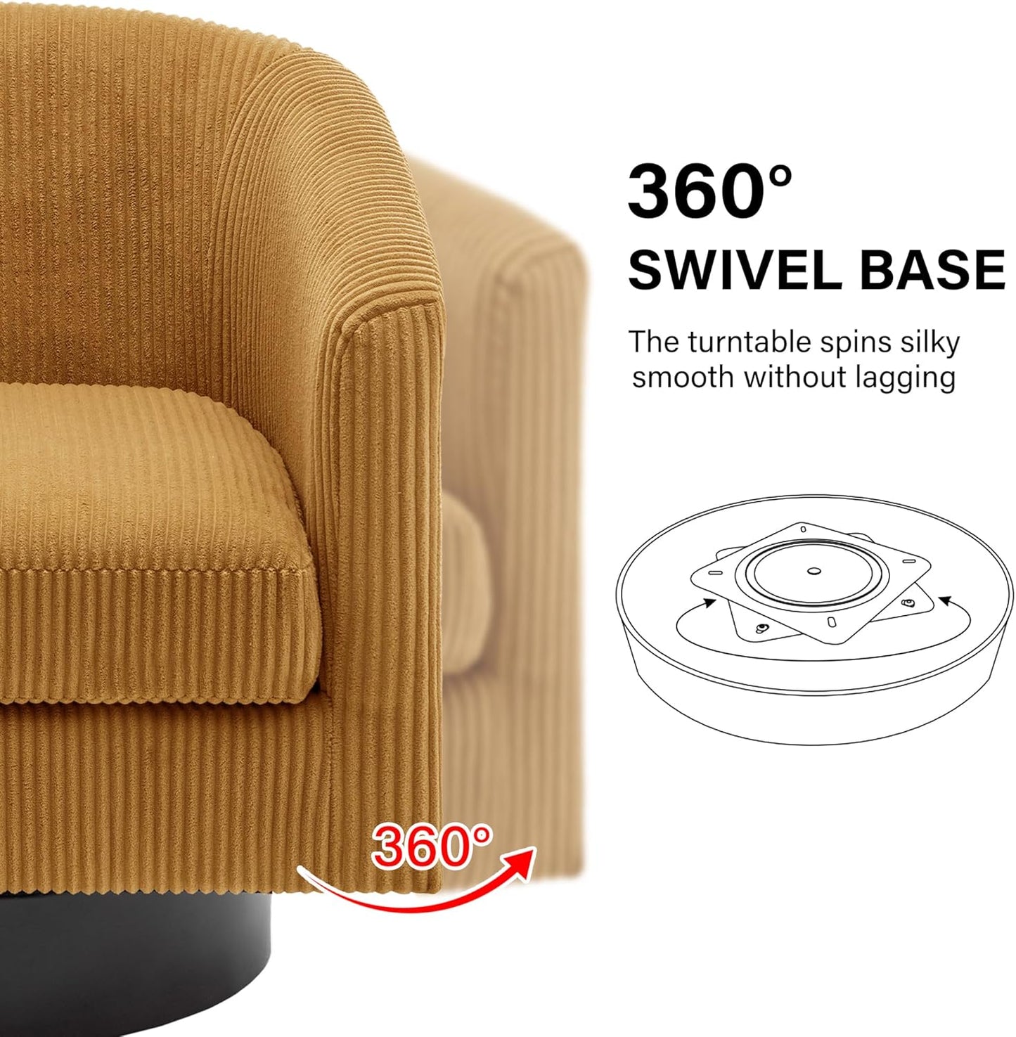 Swivel Barrel Accent Chair, Modern Round Corduroy Fabric Arm Chair for Living Room, Bedroom, Comfy Club Reading Chairs for Adults (Corduroy Orange, Set of 4)