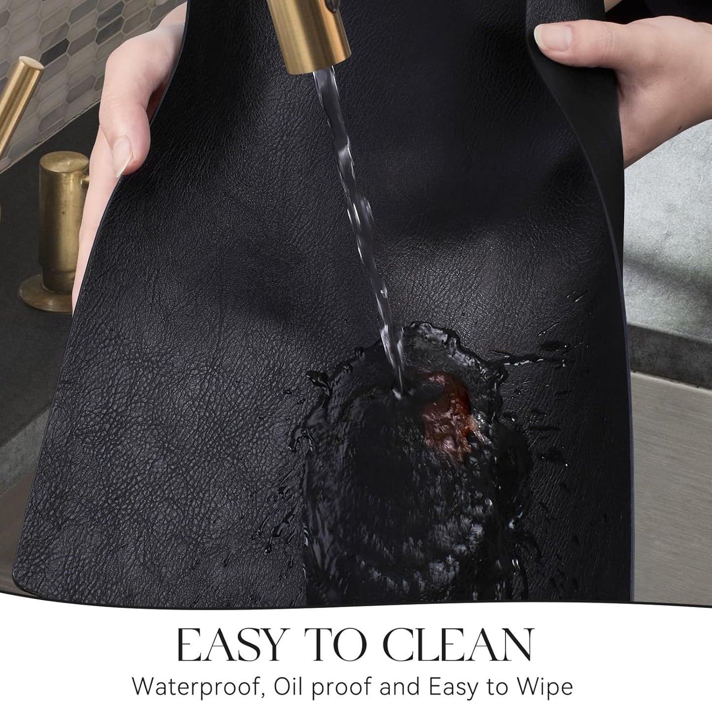 MOSAYT Vinyl Placemats Set of 6-12 X 17 Inch - Faux Leather 100% Waterproof Oil-Proof Wipeable PU Place Mats, Heat Resistant Reversible Table Mats for Kitchen, Dining, Outdoor (Black)