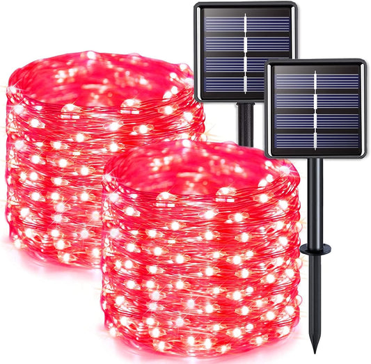 JMEXSUSS 2 Pack Red Solar Lights Outdoor Waterproof, Each 33FT 100 LED Red Halloween Lights, Solar Fairy String Light for Outside Tree Party Patio Christmas Halloween Decorations