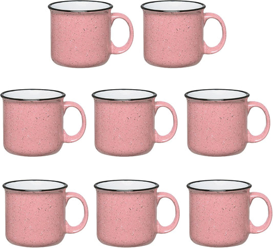 Set of 8 Ceramic Campfire Mugs – 15 Oz, Pink – Coffee & Tea Cups for Home, Work, Travel, Camping – Customizable, Great for DIY, Events, Companies