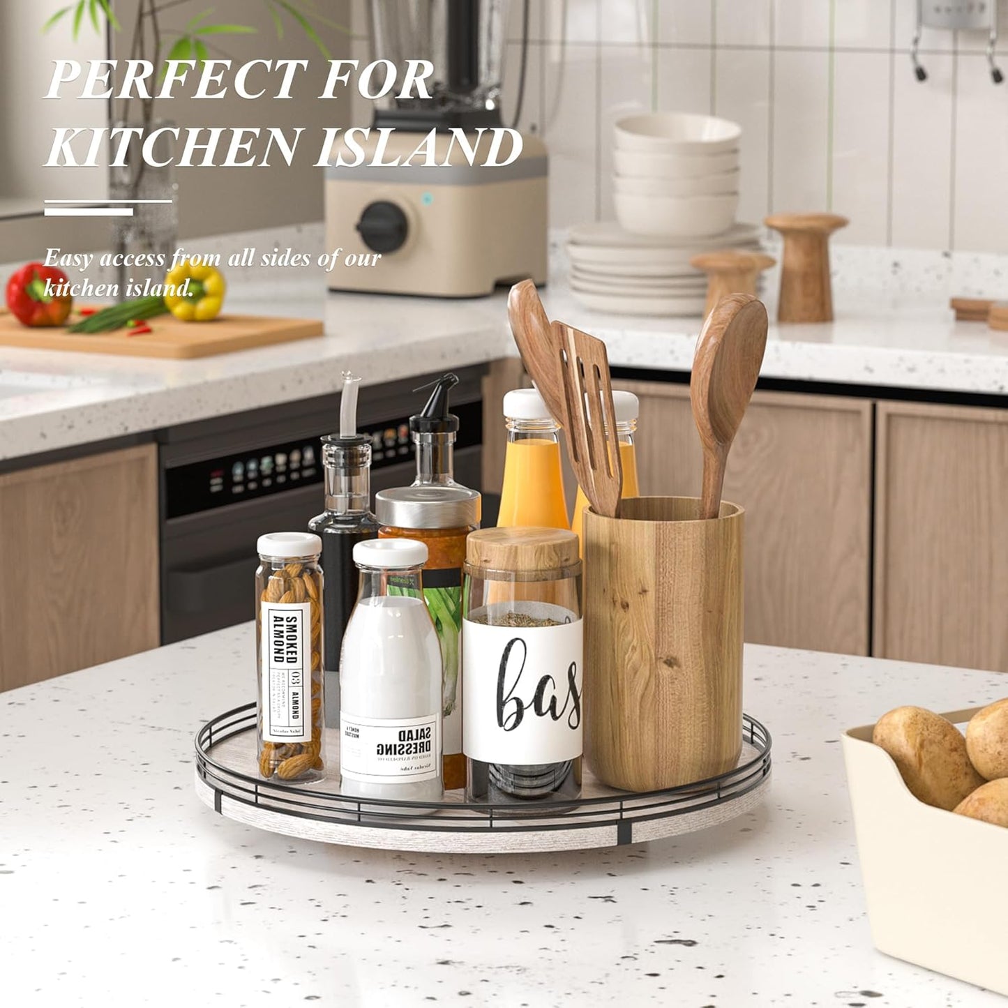 16" Lazy Susan Oak Wood Turntable Organizer for Cabinet, Farmhouse Round Wooden Lazy Susan Organization and Storage for Dining Table, Pantry, Kitchen, Bathroom, Countertop, Cupboard, Kitchen Decor