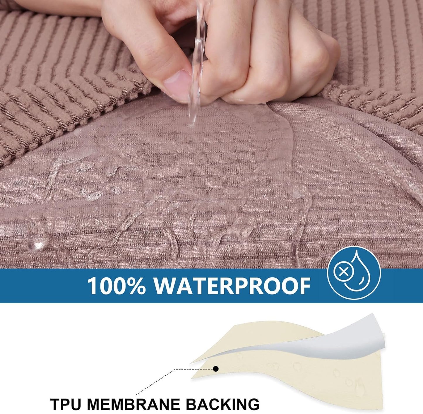 hyha Waterproof Couch Cushion Covers for Pets, Non Slip Sofa Seat Cover for Dogs Washable, Soft Thick Stretch Jacquard Fabric, Sofa Slipcovers with Elastic Bottom (2 Pieces, Camel)