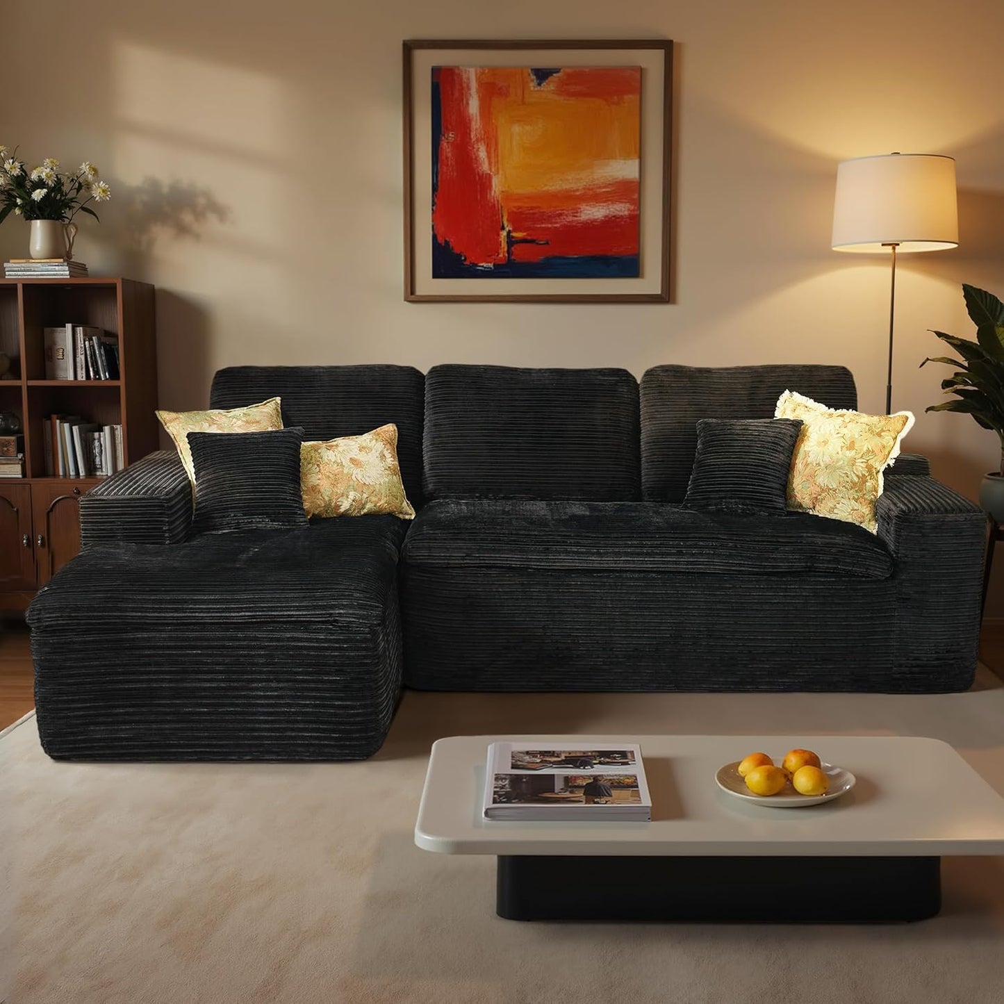 ovios 105” Modular Sectional Sofa with Thicken Seat Cushion, Cloud Couch with Deep Seat, Modern L-Shape Sofas Couches with Chaise,Upholstered Couches for Living Room Bedroom,Black