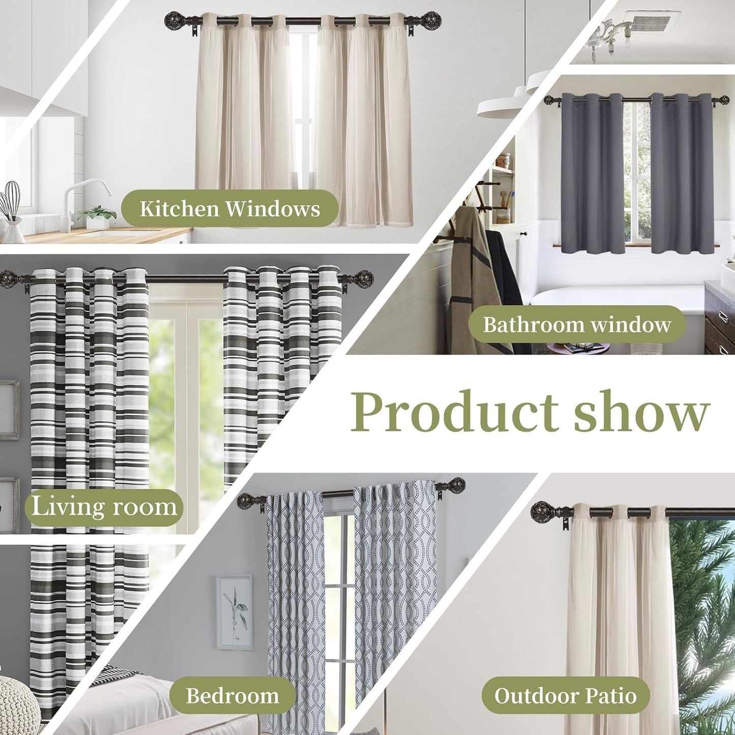 Bronze Farmhouse Curtain Rods for Windows:Heavy Duty Adjustable Curtain Rod for Bedroom Living Room,Boho Decorative Rustic Drapery Rods with Vintage Coastal Finial,Antique Bronze 2 Pack 36-88"