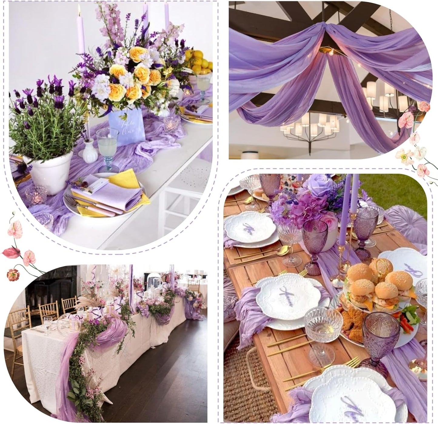 Sioloc 5 Pack Lilac Purple Lavender Cheesecloth Table Runner Fall Autumn Decor for Home 10ft Table Cloth for Tea Wedding Birthday Party Baby Bridal Shower Halloween Thanksgiving