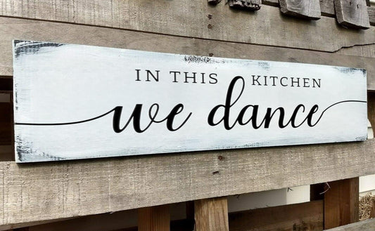 in This Kitchen We Dance Sign, Rustic Farmhouse Wood Wall Hanging Kitchen Plaque Decorations, Kitchen Sign Decor for Dinning Room (Dance) 6x18 Inch