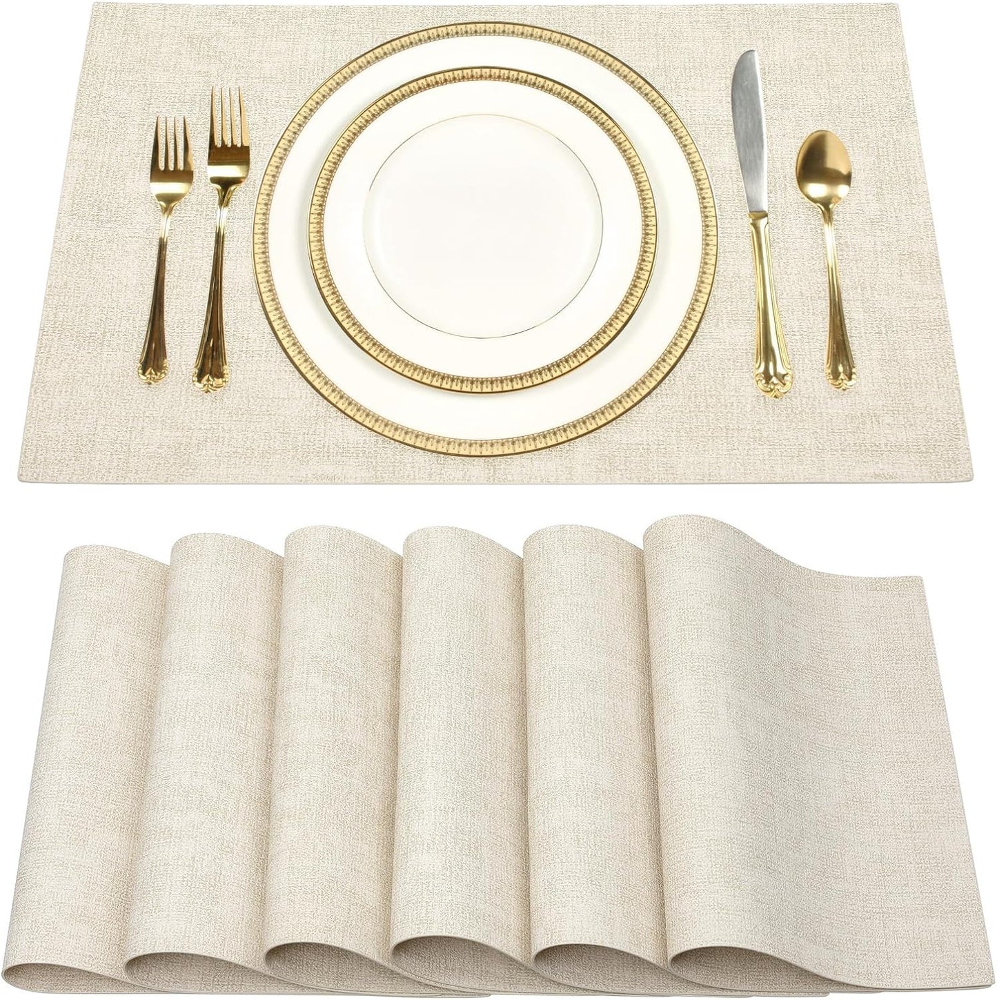 SUEH DESIGN Faux Leather Placemats Set of 6, Wipeable Place Mats Heat Resistant Table Mats Waterproof Dining Table Placemats for Indoor Outdoor Kitchen Dining Table