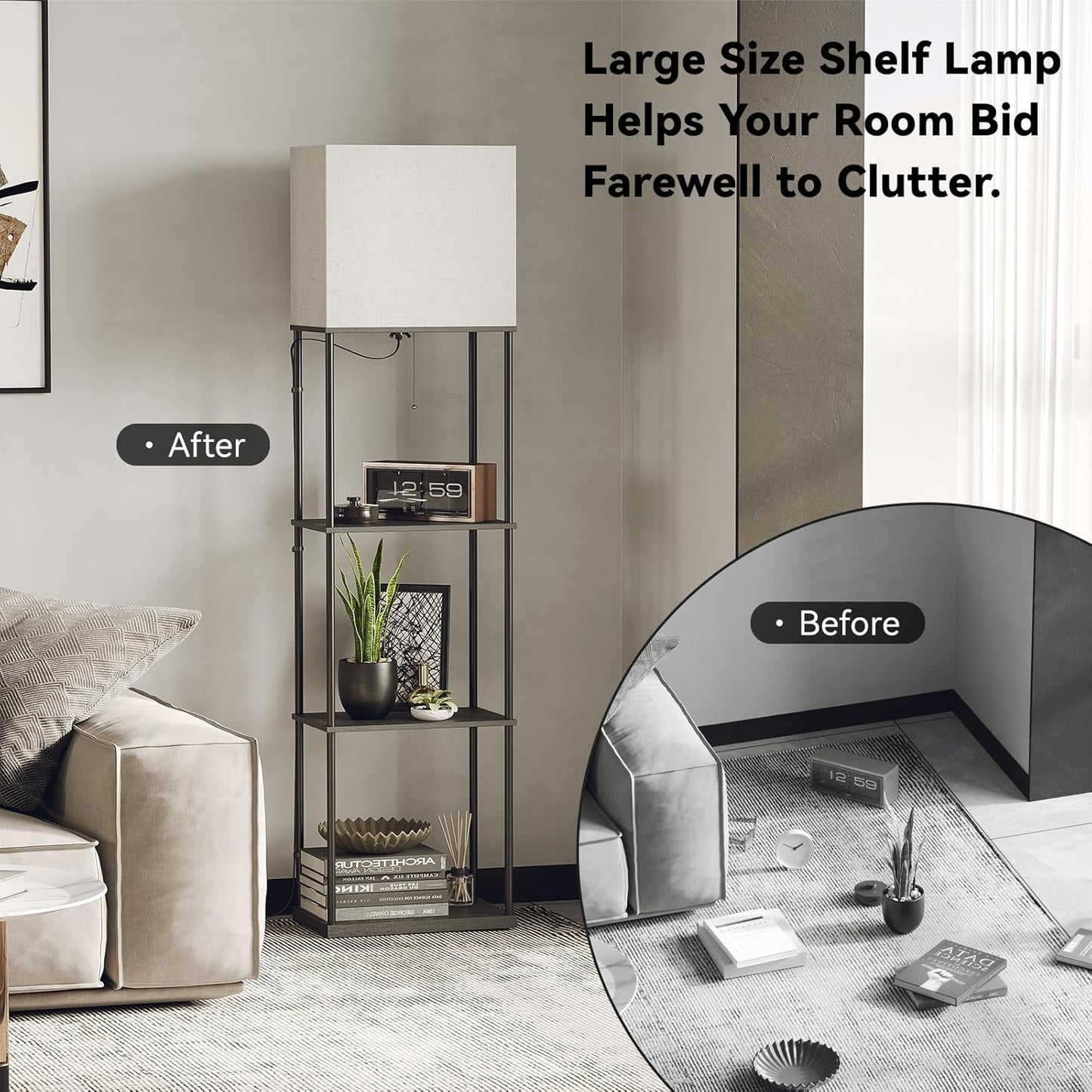 SUNMORY Large Size Floor Lamp with Shelves, 4-Tier Modern Standing Lamp with 3 Color Temperature Bulb, Tall Floor Lamp with Shelf, Corner Display Bookshelf Lamps for Living Room, Bedroom, Office